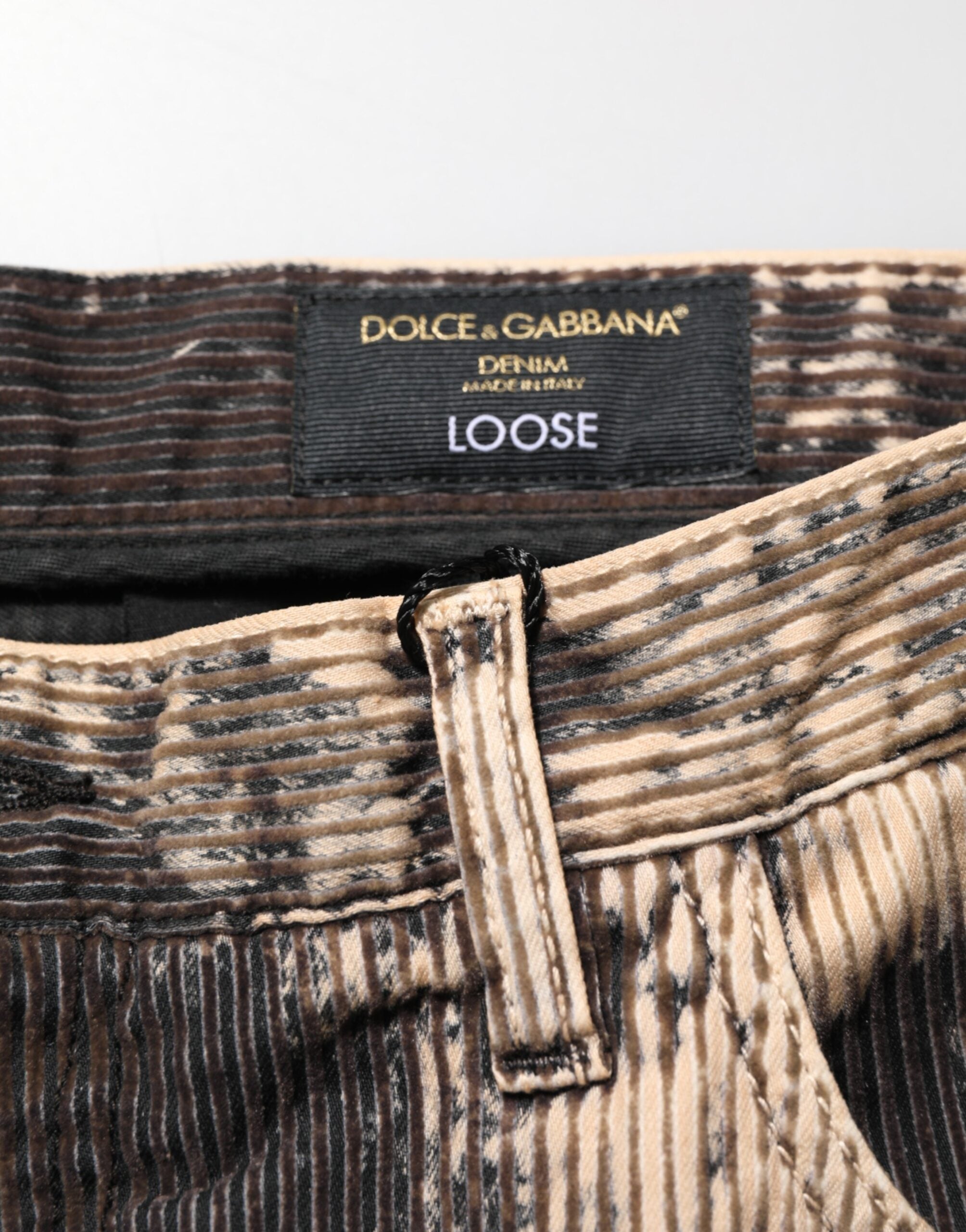 Pantalons en coton mélangé tie-dye beige et noir de Dolce & Gabbana avec couture en velours côtelé.
