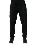 Pantalon jogger en coton noir Dolce & Gabbana pour hommes avec logo, style décontracté et confortable.