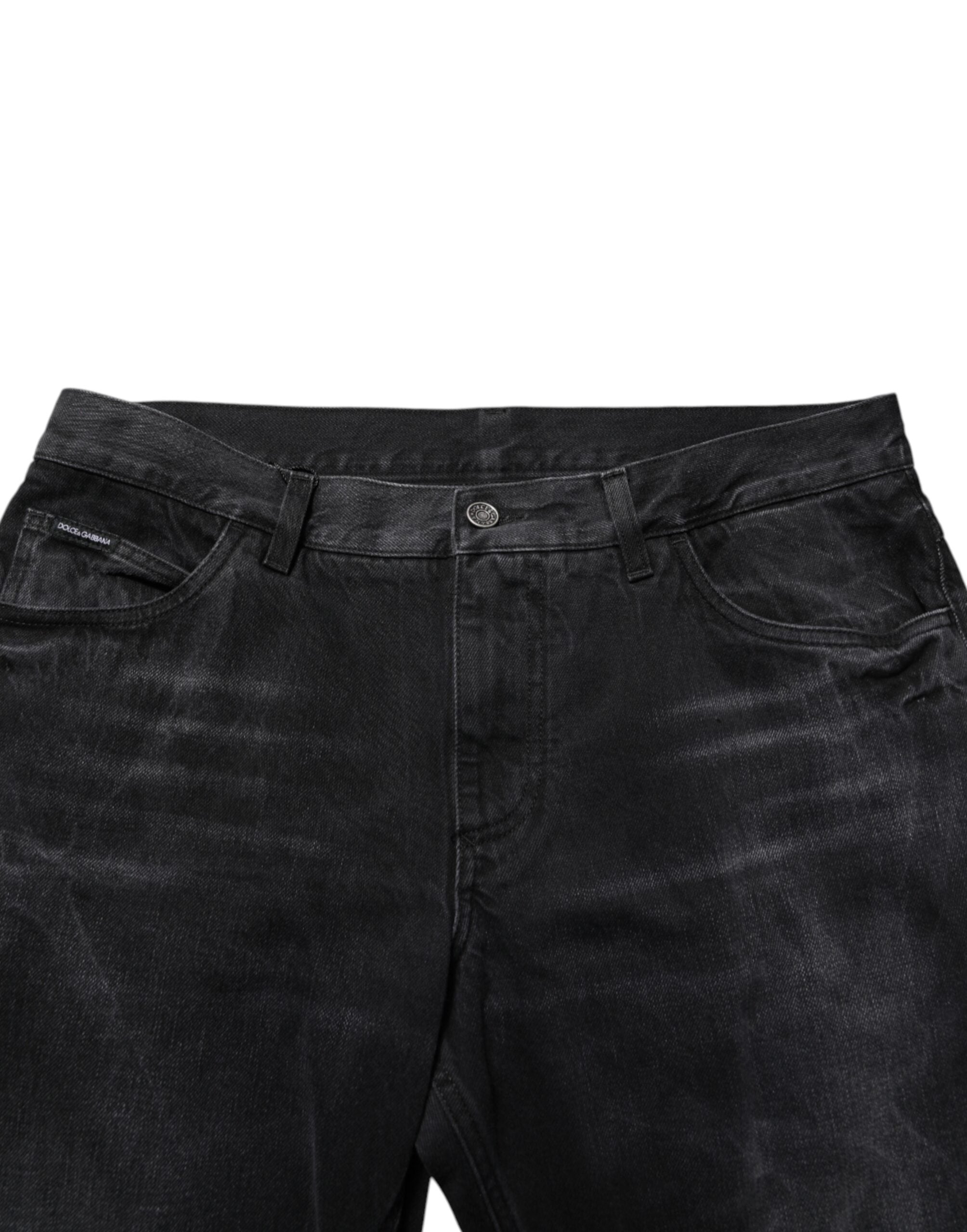Jeans skinny en denim noir en coton lavé de Dolce & Gabbana pour homme, vue de face avec détails de couture.