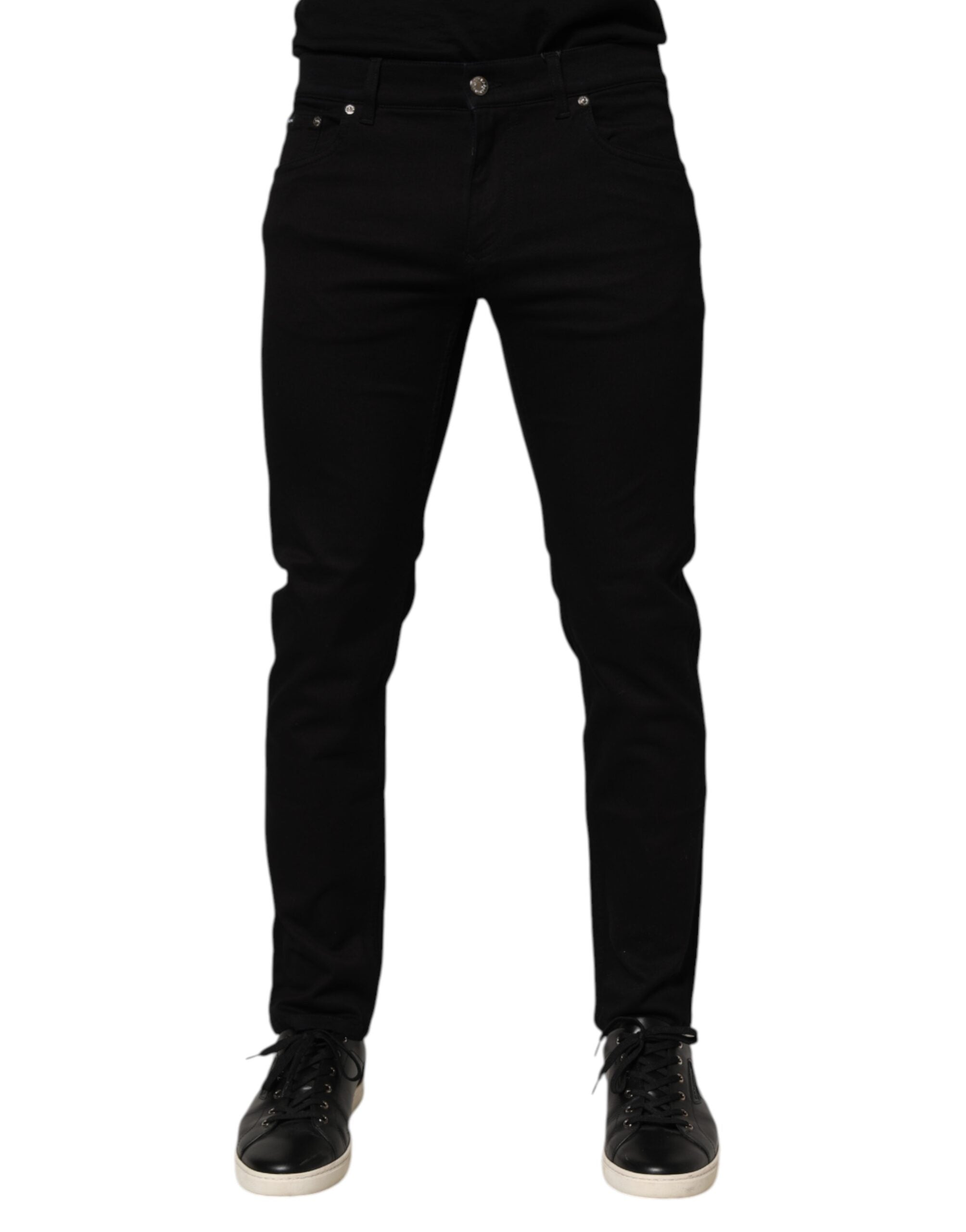 Pantalon skinny pour homme en coton mélangé noir de Dolce & Gabbana, style élégant et ajusté, vue de face.