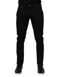 Pantalon homme skinny Dolce & Gabbana en mélange de coton noir, coupe ajustée, détail sobre et élégant.