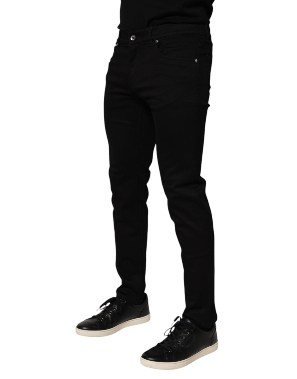 Pantalon homme skinny en coton mélangé noir de Dolce & Gabbana, style élégant et ajusté, vue de face.