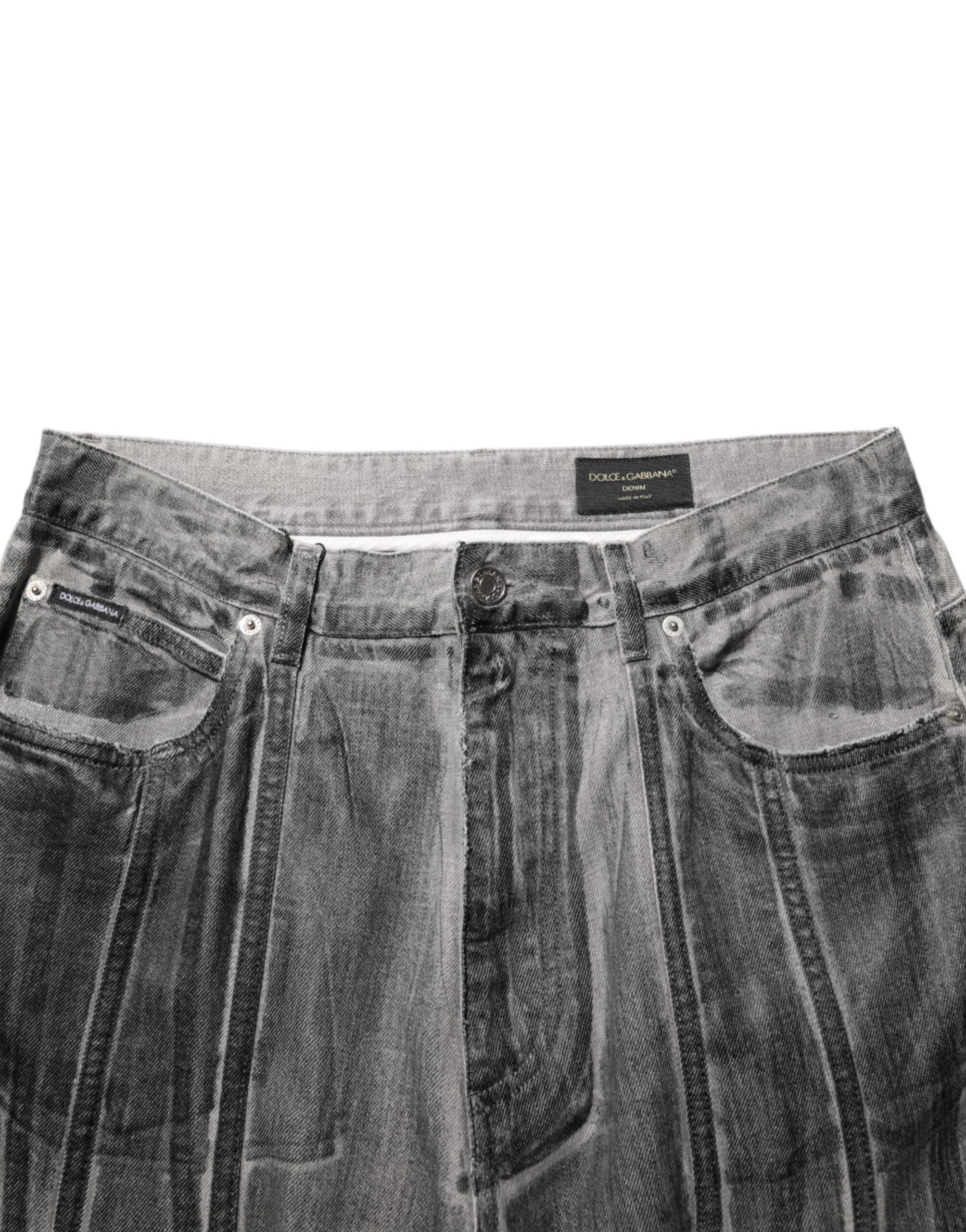 Jeans en denim noir et gris Dolce & Gabbana avec motif graphique, pantalons décontractés pour homme.