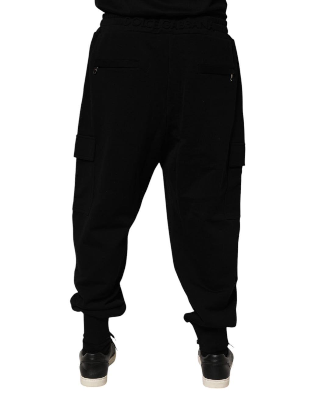 Pantalons cargo joggers Dolce & Gabbana en mélange de coton noir avec cordon de serrage et poches latérales.