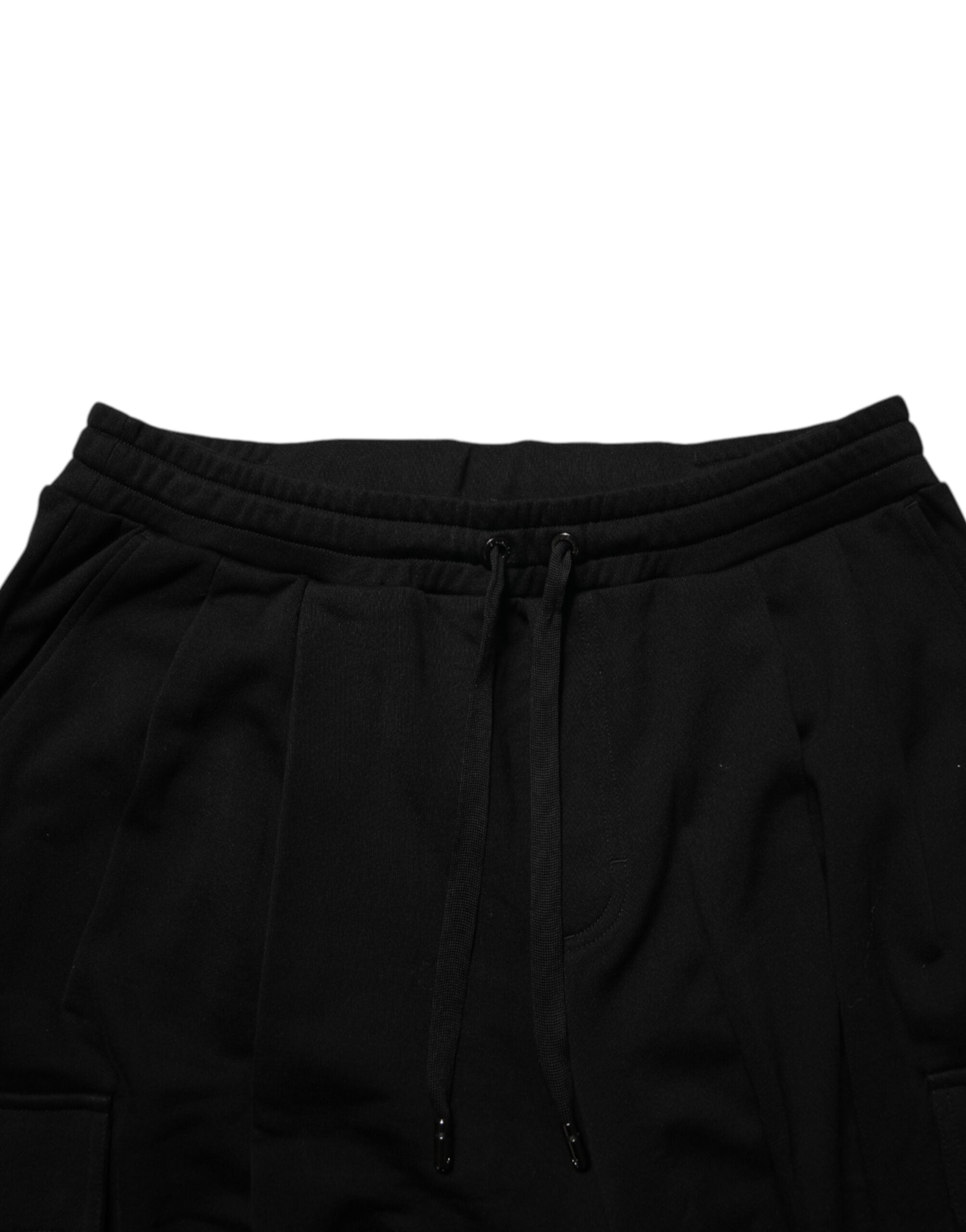 Pantalons cargo joggers Dolce & Gabbana en coton mélangé noir avec cordon de serrage, décontractés et élégants.