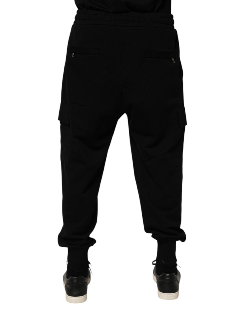 Pantalon cargo jogger Dolce & Gabbana en coton mélangé noir avec ceinture à cordon, style décontracté et tendance.