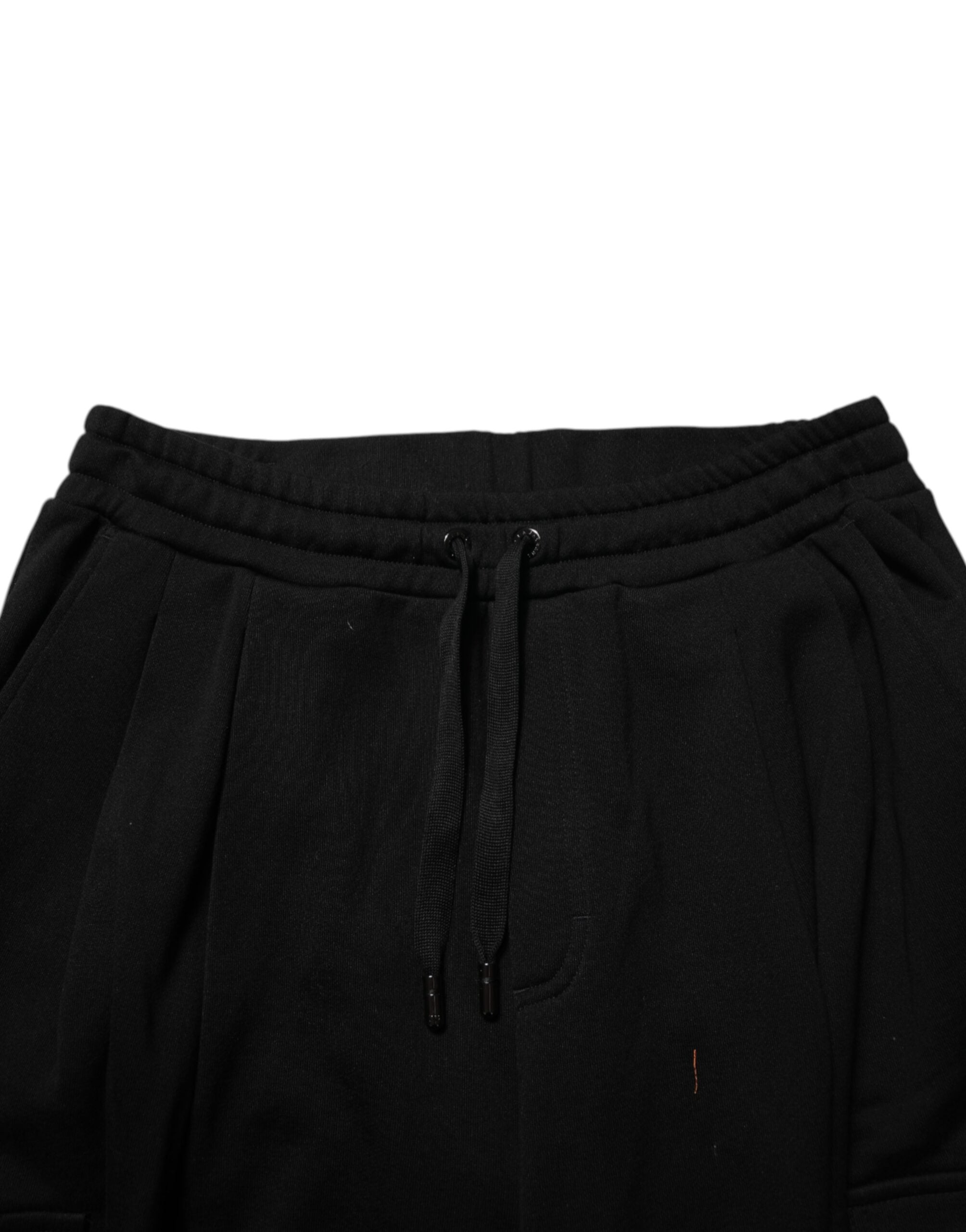 Pantalons cargo Dolce & Gabbana en coton mélangé noir avec cordon de serrage et coupe décontractée.