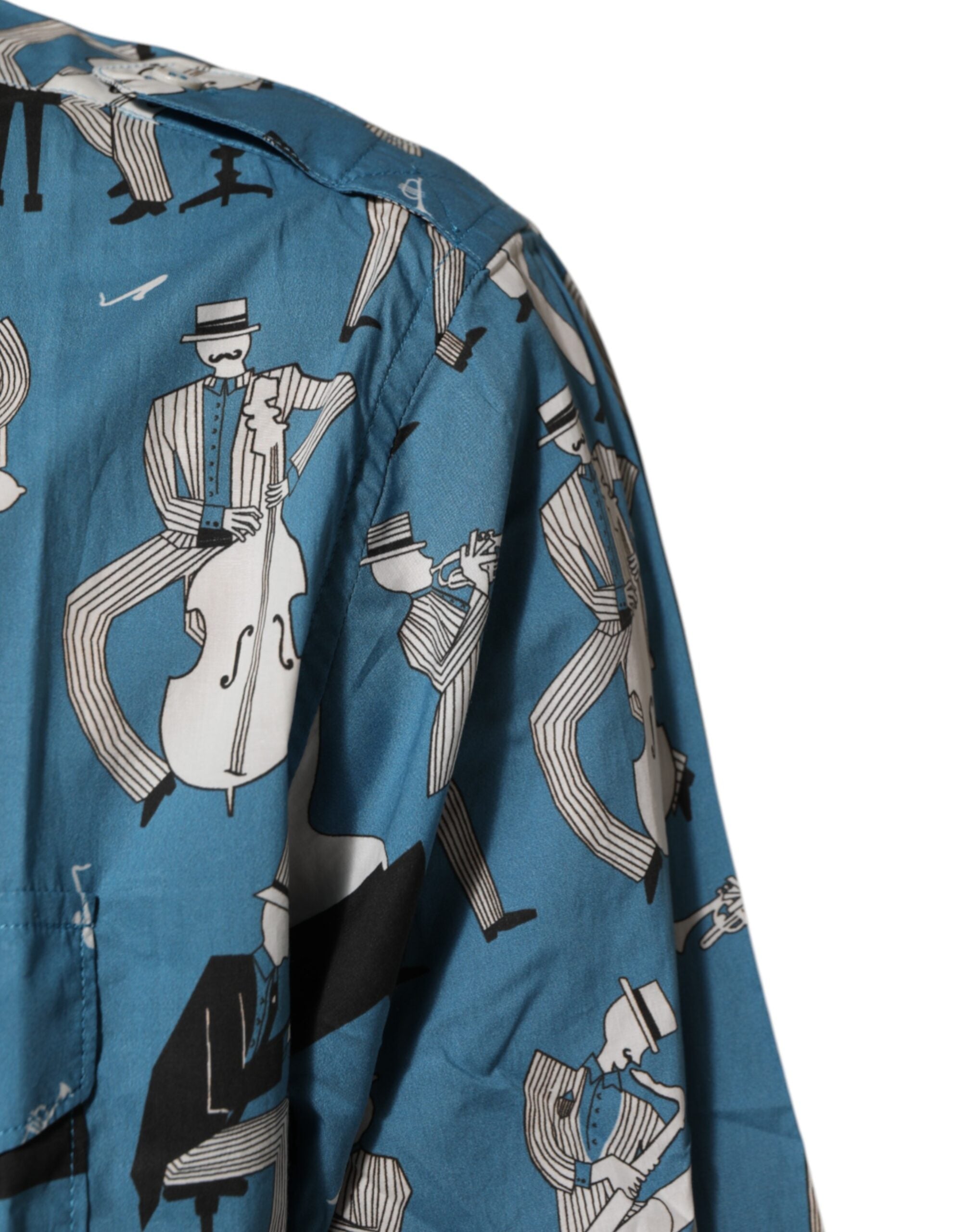 Chemise en coton à imprimé bleu Jazz de Dolce & Gabbana avec boutons sur le devant, élégante et tendance.