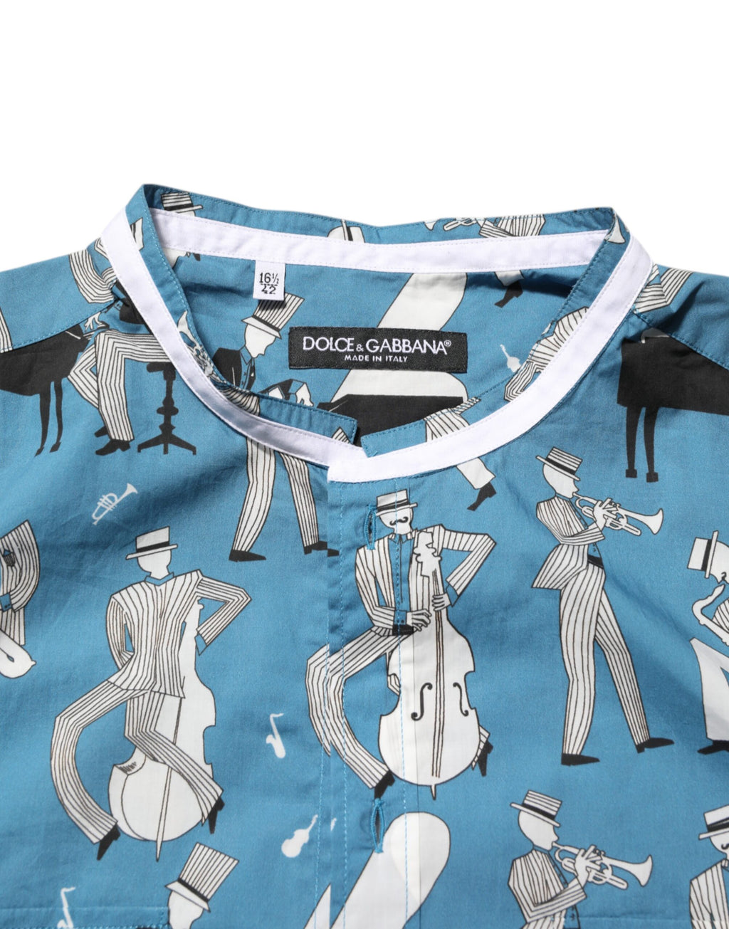Chemise en coton à imprimé bleu Jazz de Dolce & Gabbana, à boutons sur le devant, style élégant et décontracté.