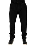 Jeans homme Dolce & Gabbana en coton noir, coupe régulière, style décontracté, avec poches et détails classiques.