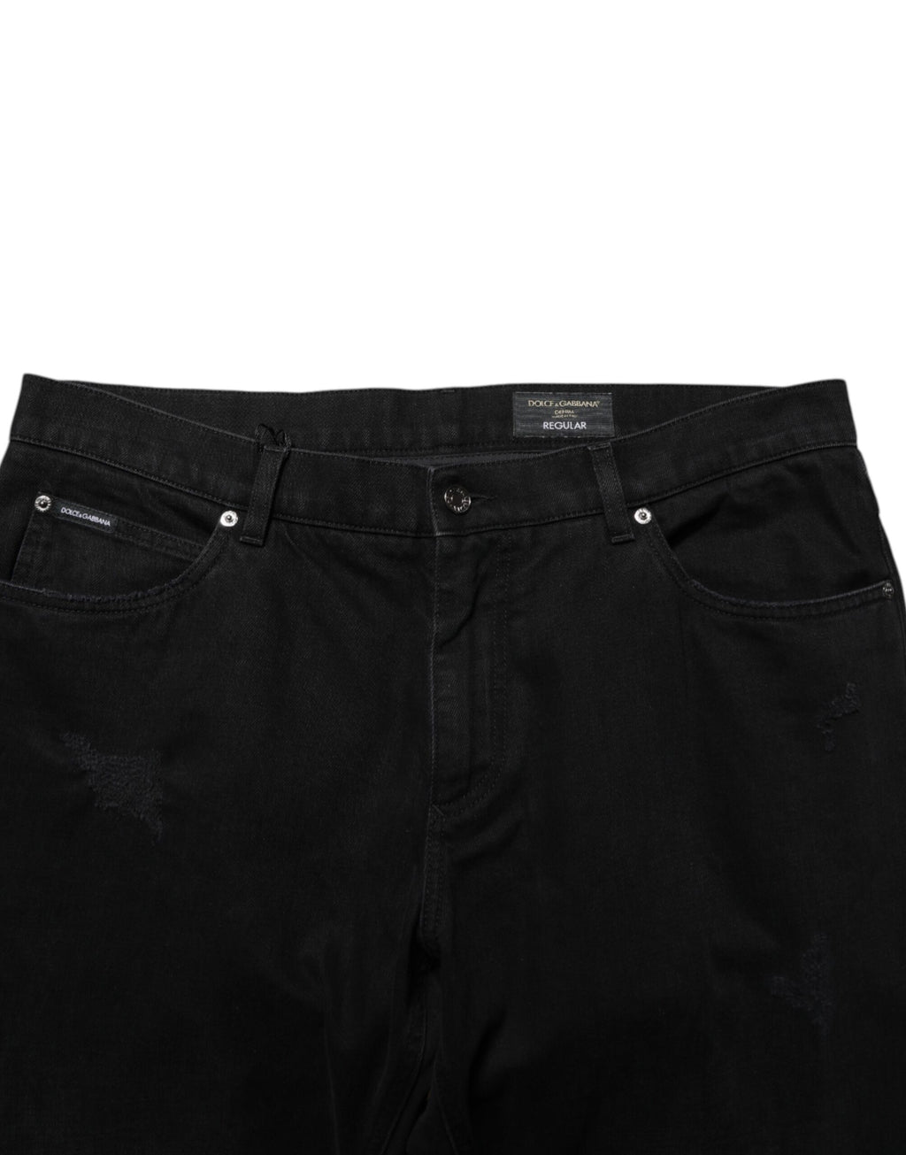 Pantalon homme en denim noir Dolce & Gabbana en coton, coupe régulière, style classique et élégant.