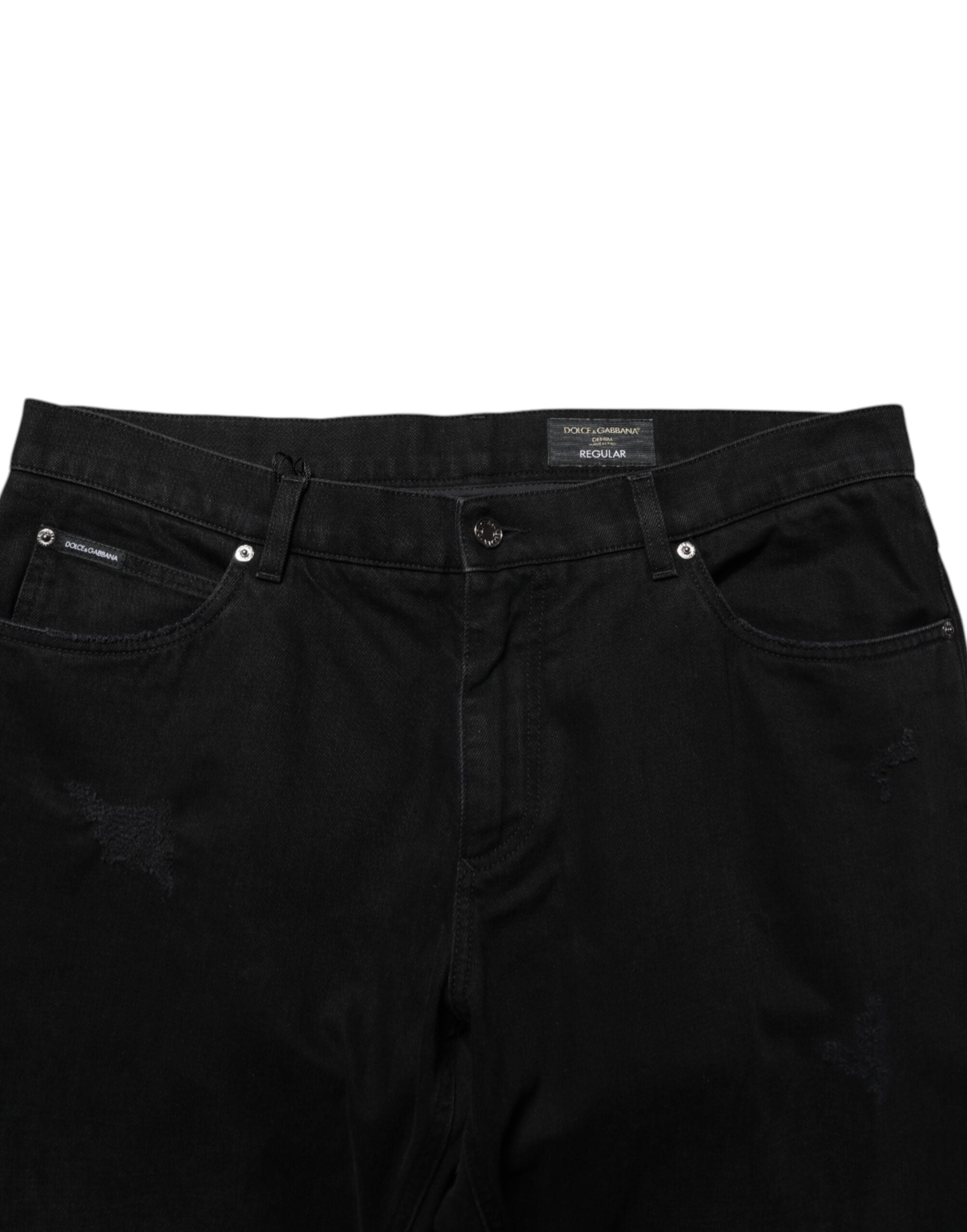 Pantalon homme en denim noir Dolce & Gabbana en coton, coupe régulière, style classique et élégant.