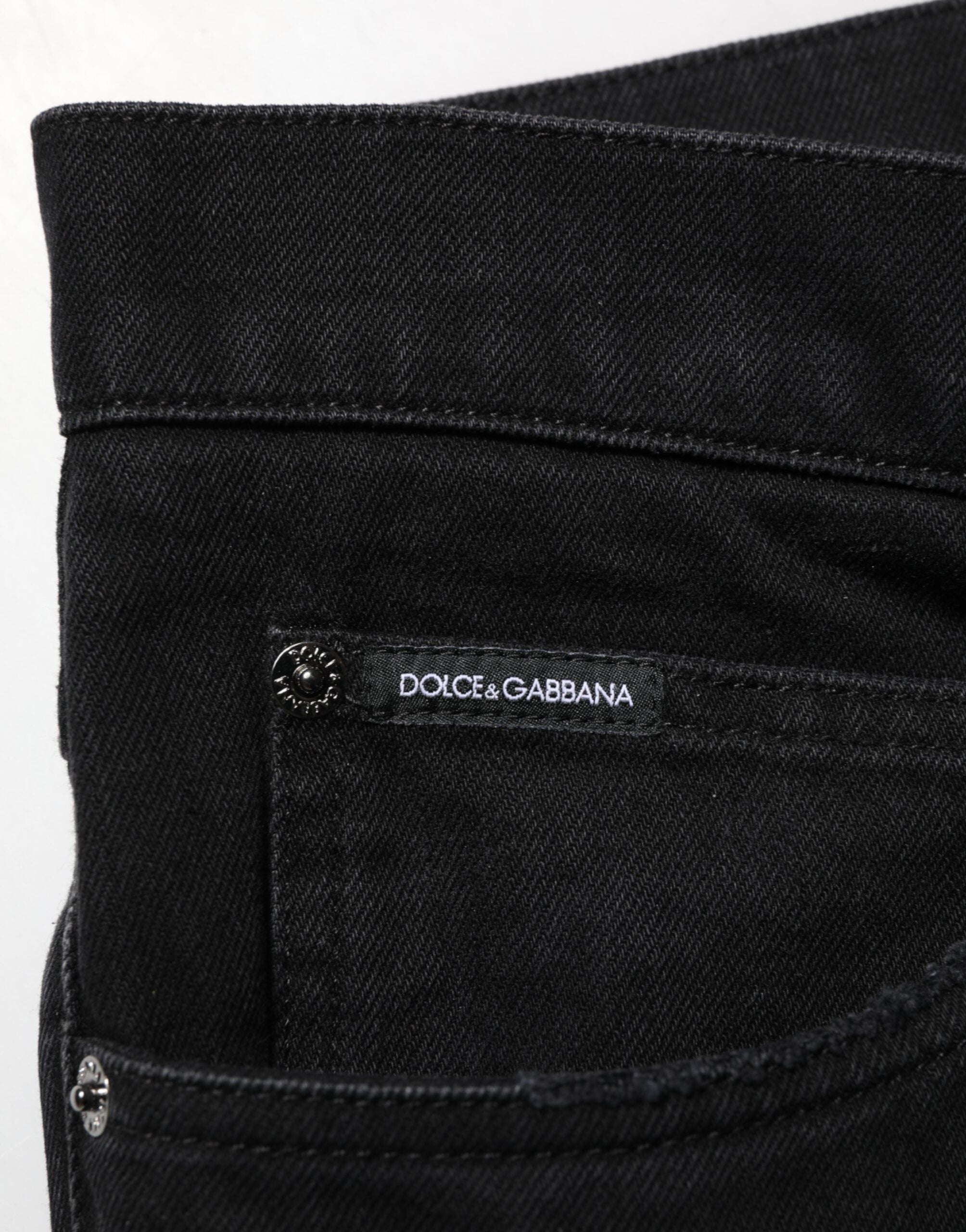 Pantalon homme en denim noir Dolce & Gabbana, coton régulier, style classique et coupe ajustée.