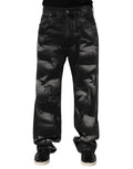 Jeans droits pour homme Dolce & Gabbana en denim noir à effet marbré avec design élégant.