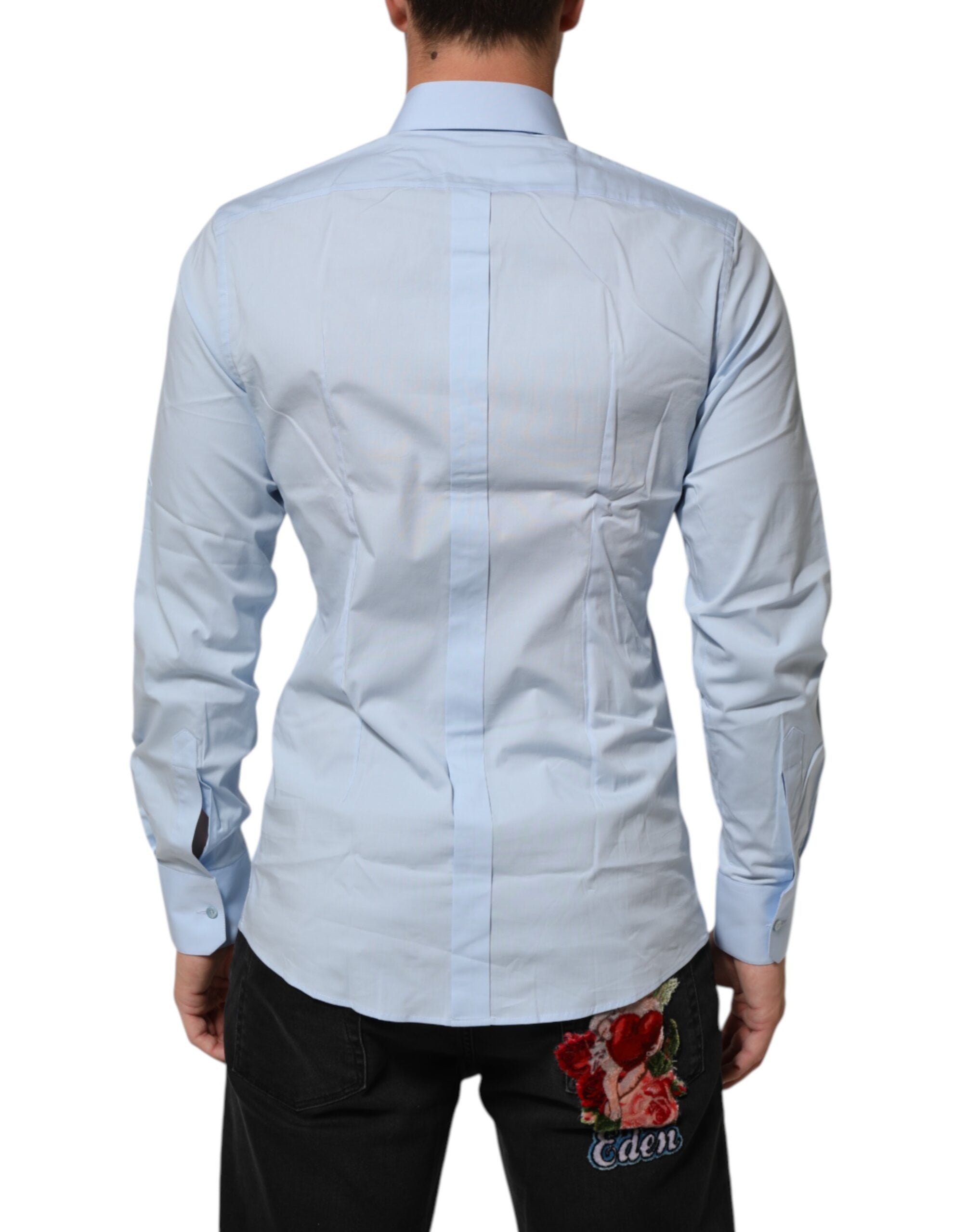 Chemise formelle en coton doré Dolce & Gabbana Light Blue pour homme, style élégant et sophistiqué.