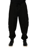 Pantalons joggers cargo en coton noir de Dolce & Gabbana, style décontracté avec poches latérales et logo discret.