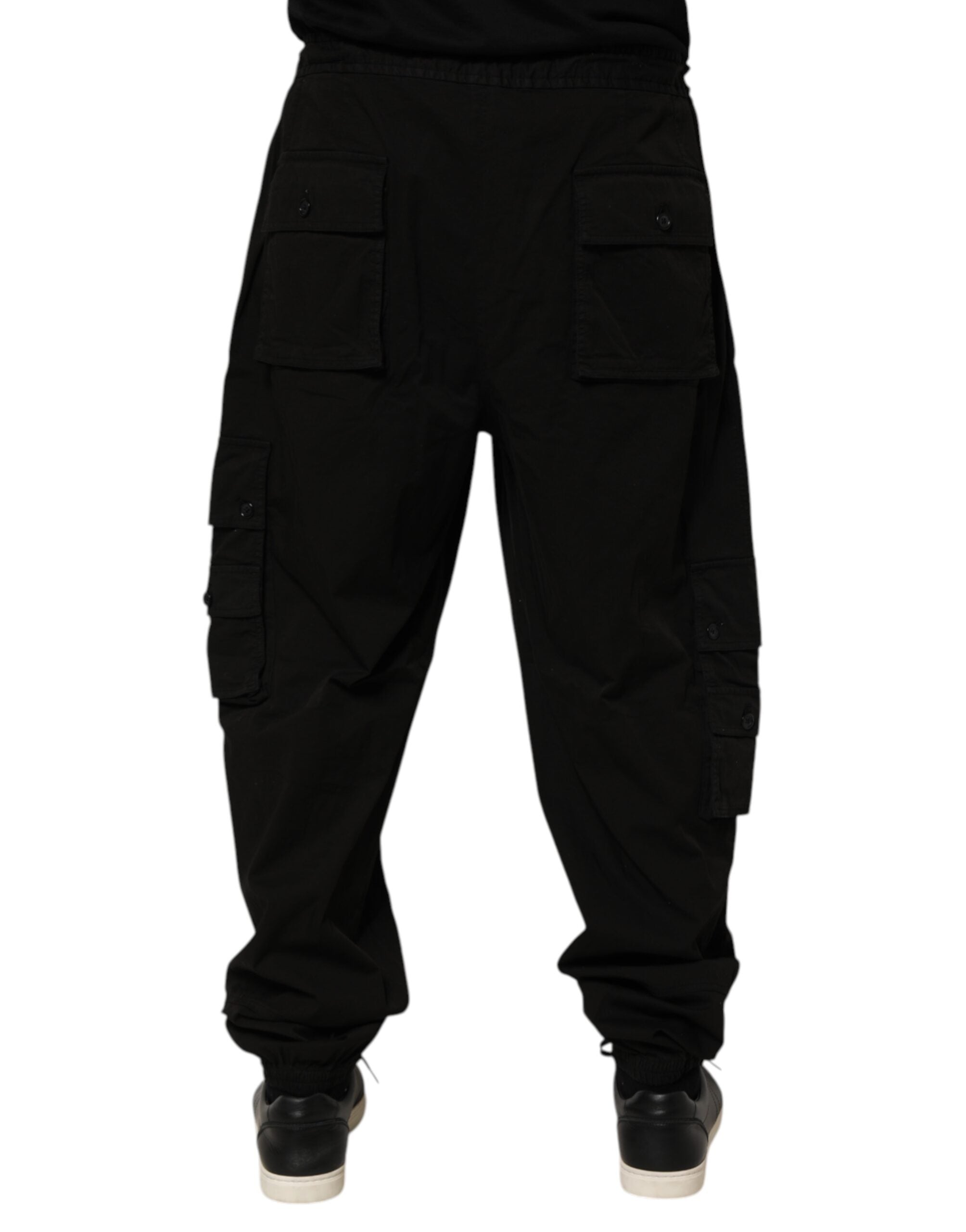 Pantalon de jogging cargo en coton noir de Dolce & Gabbana, style décontracté avec poches latérales et taille élastique.