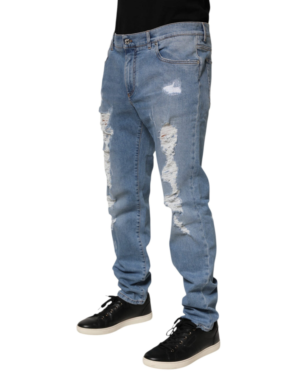 Jeans slim déchirés en coton bleu de Dolce & Gabbana, coupe ajustée et style décontracté.