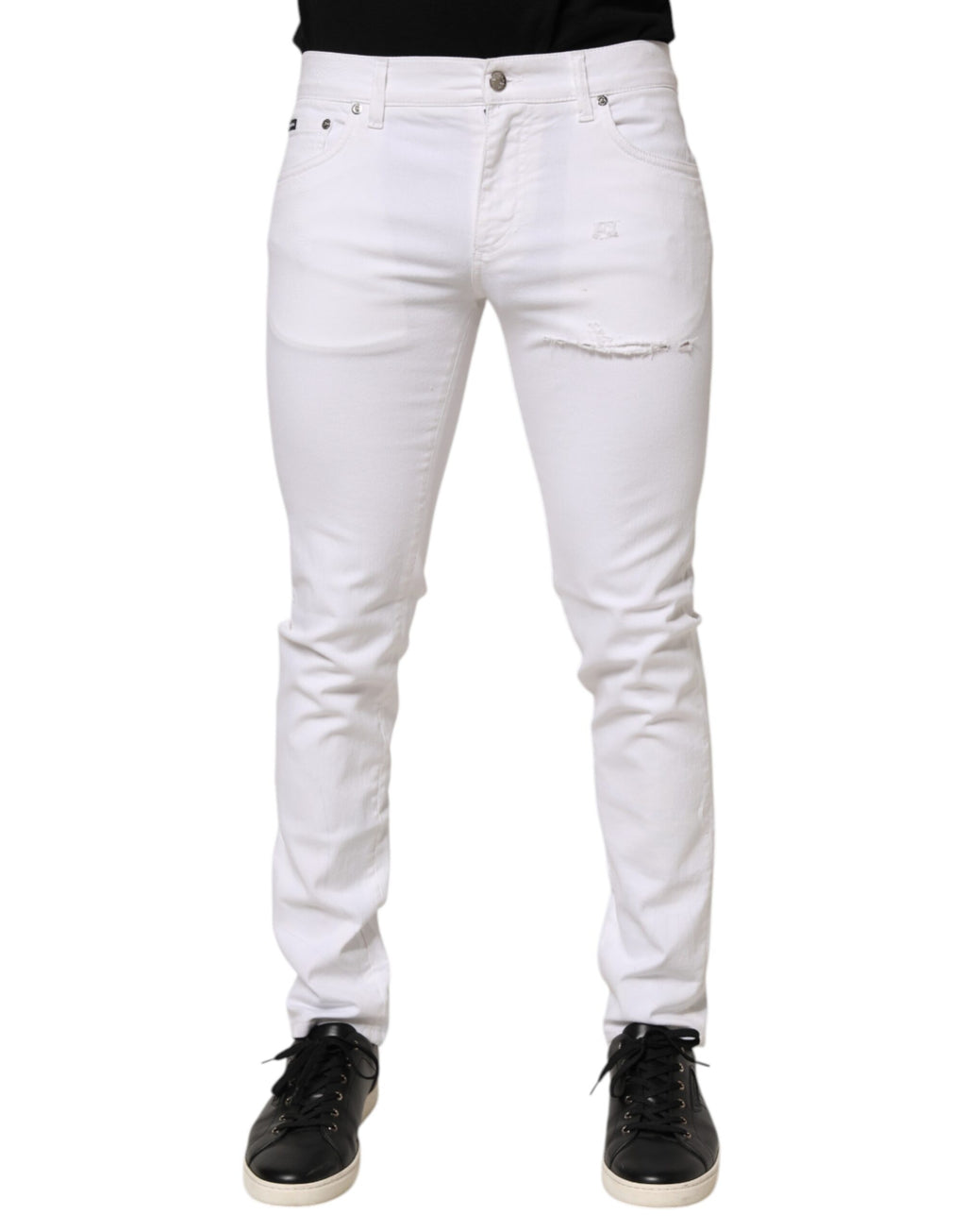 Jeans skinny en coton blanc déchiré de Dolce & Gabbana pour homme, coupe ajustée et tendance.