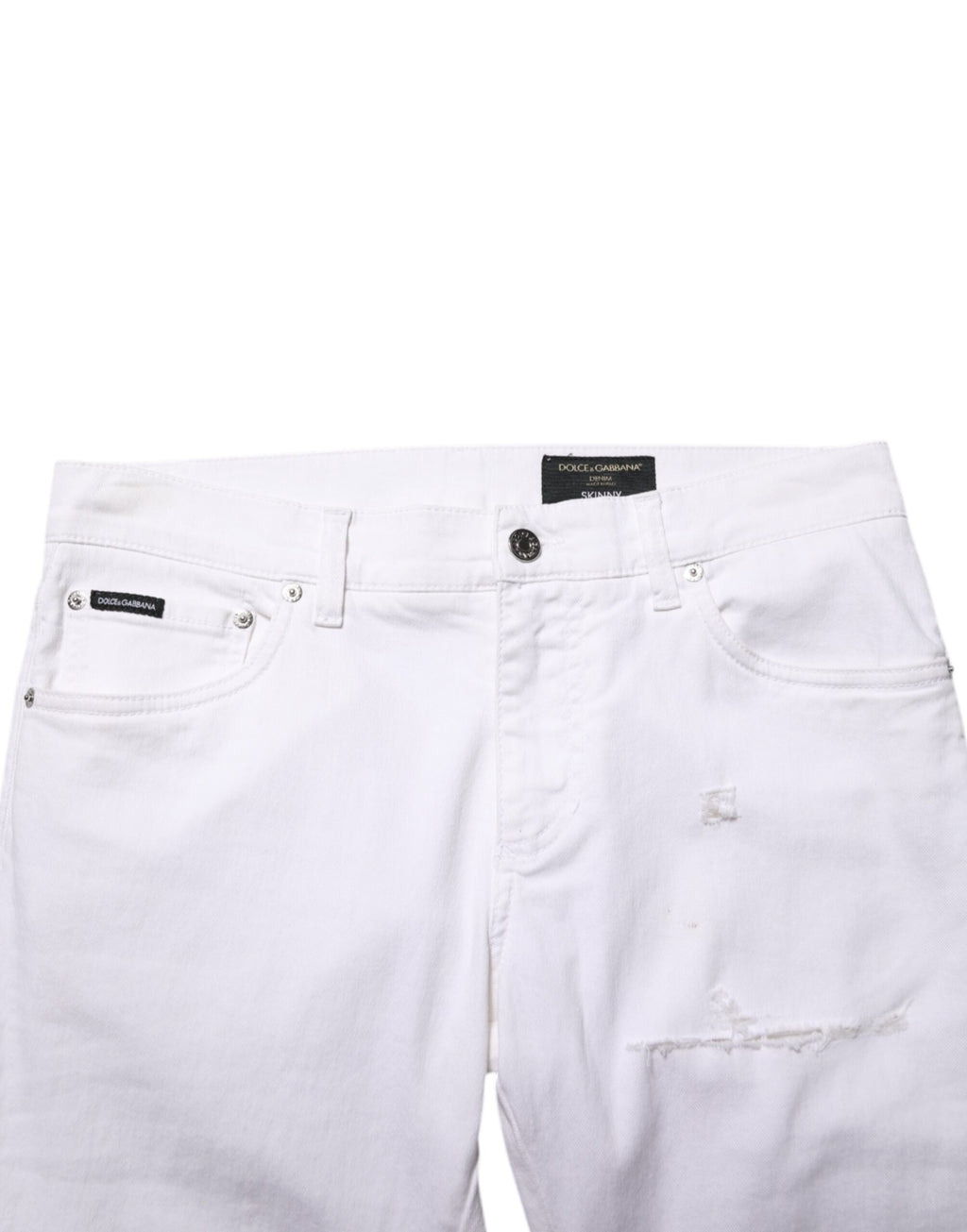 Jeans skinny en coton blanc déchiré pour homme de Dolce & Gabbana, coupe ajustée et détails décontractés.