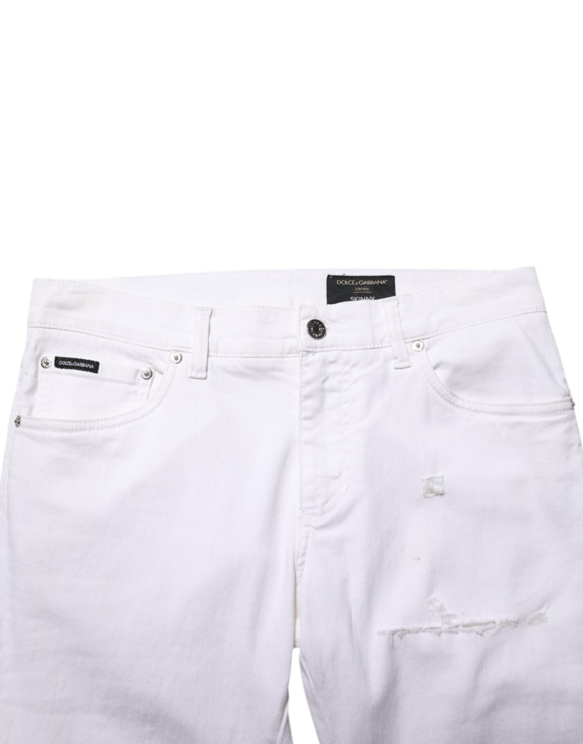 Jeans skinny en coton blanc déchiré pour homme de Dolce & Gabbana, coupe ajustée et détails décontractés.