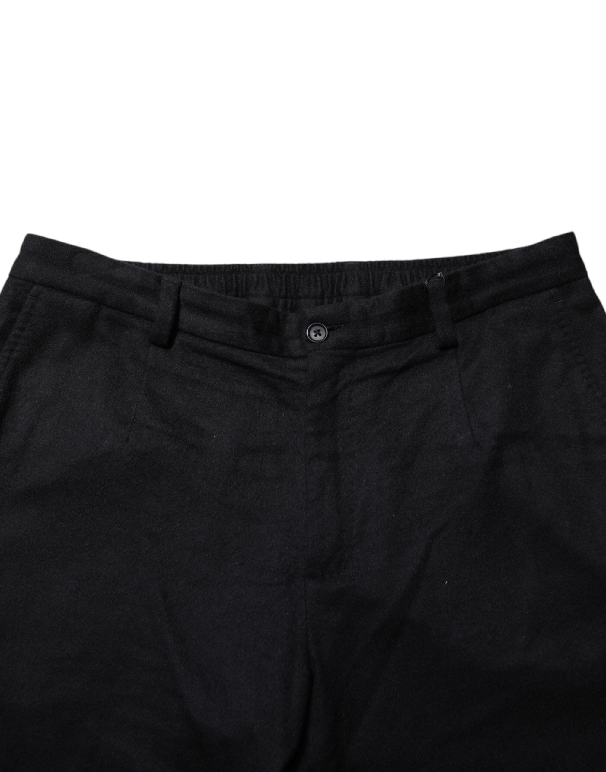 Pantalon homme Dolce & Gabbana en cachemire noir, pantalon formel élégant avec coupe classique et finition soignée.