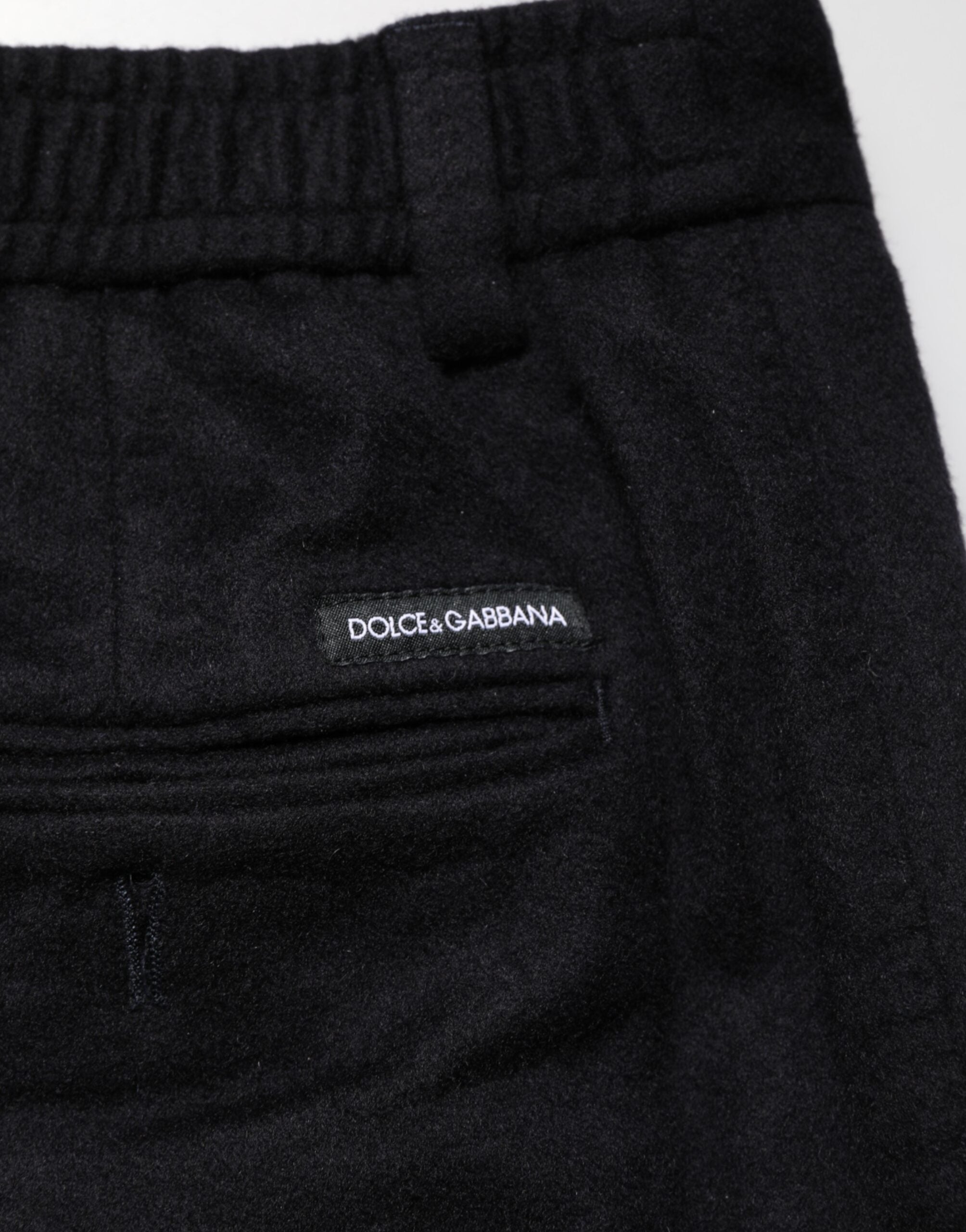Pantalon formel pour homme Dolce & Gabbana en cachemire noir, pantalon élégant pour occasions spéciales.