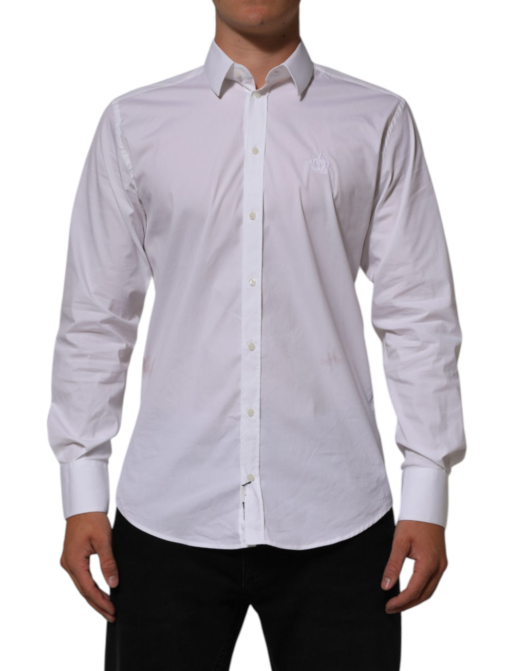 Chemise formelle blanche en coton Dolce & Gabbana pour homme, style martini, avec col classique et boutons élégants.