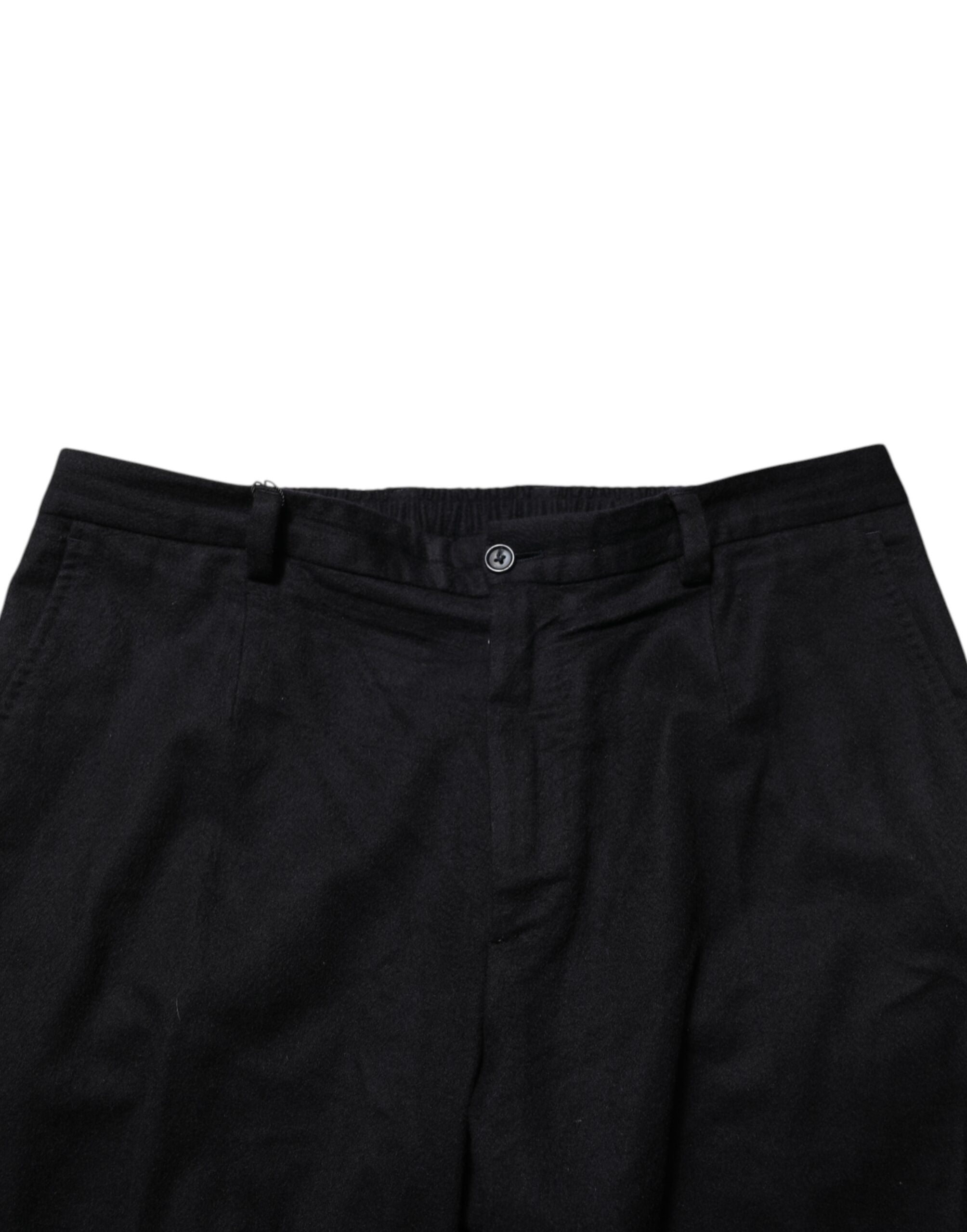 Pantalon formel noir en cachemire Dolce & Gabbana, pantalon élégant pour occasion spéciale, tissu doux et raffiné visible sur l'image.