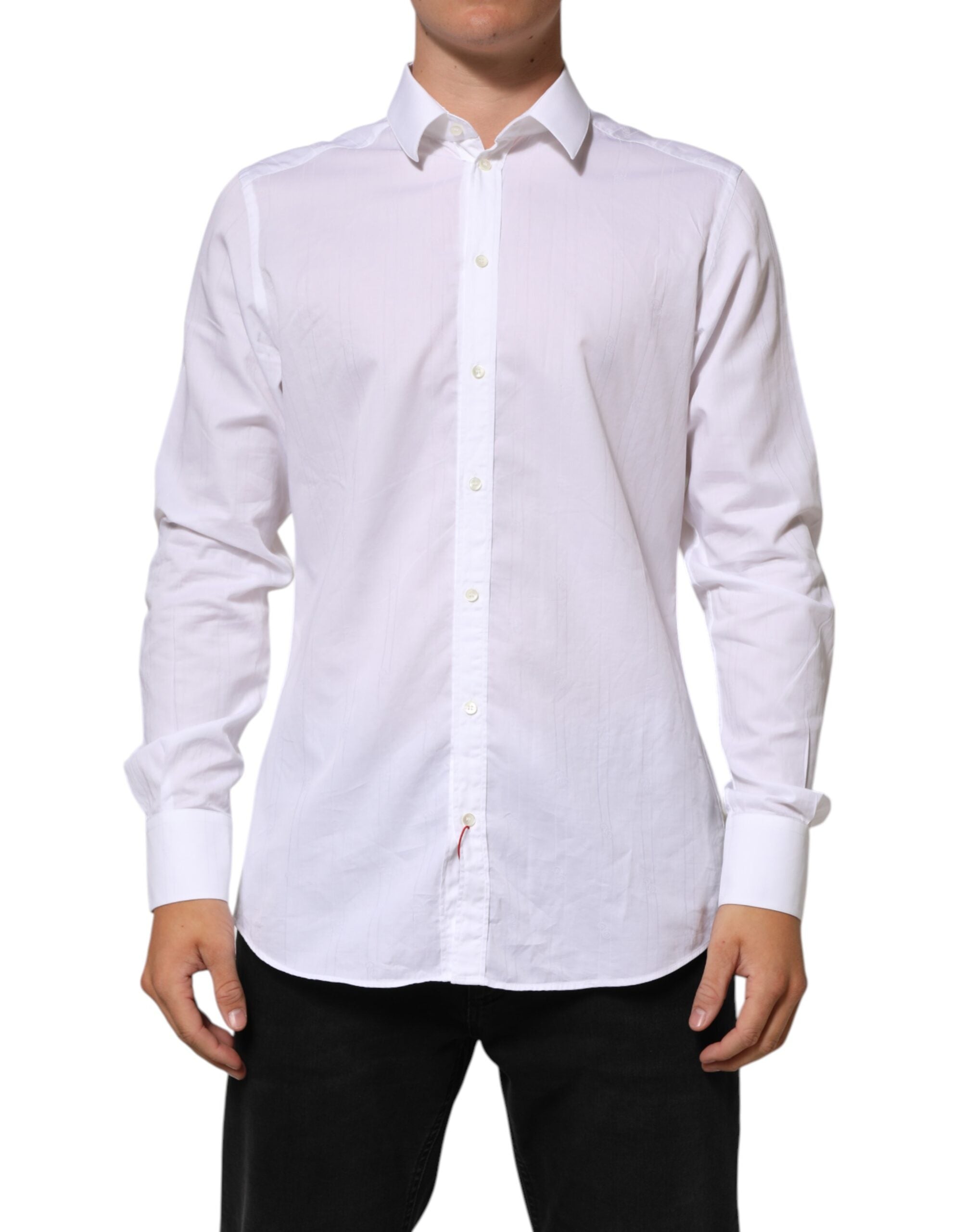 Chemise blanche en coton Dolce & Gabbana MARTINI pour homme, costume formel élégant avec col classique et boutons apparents.