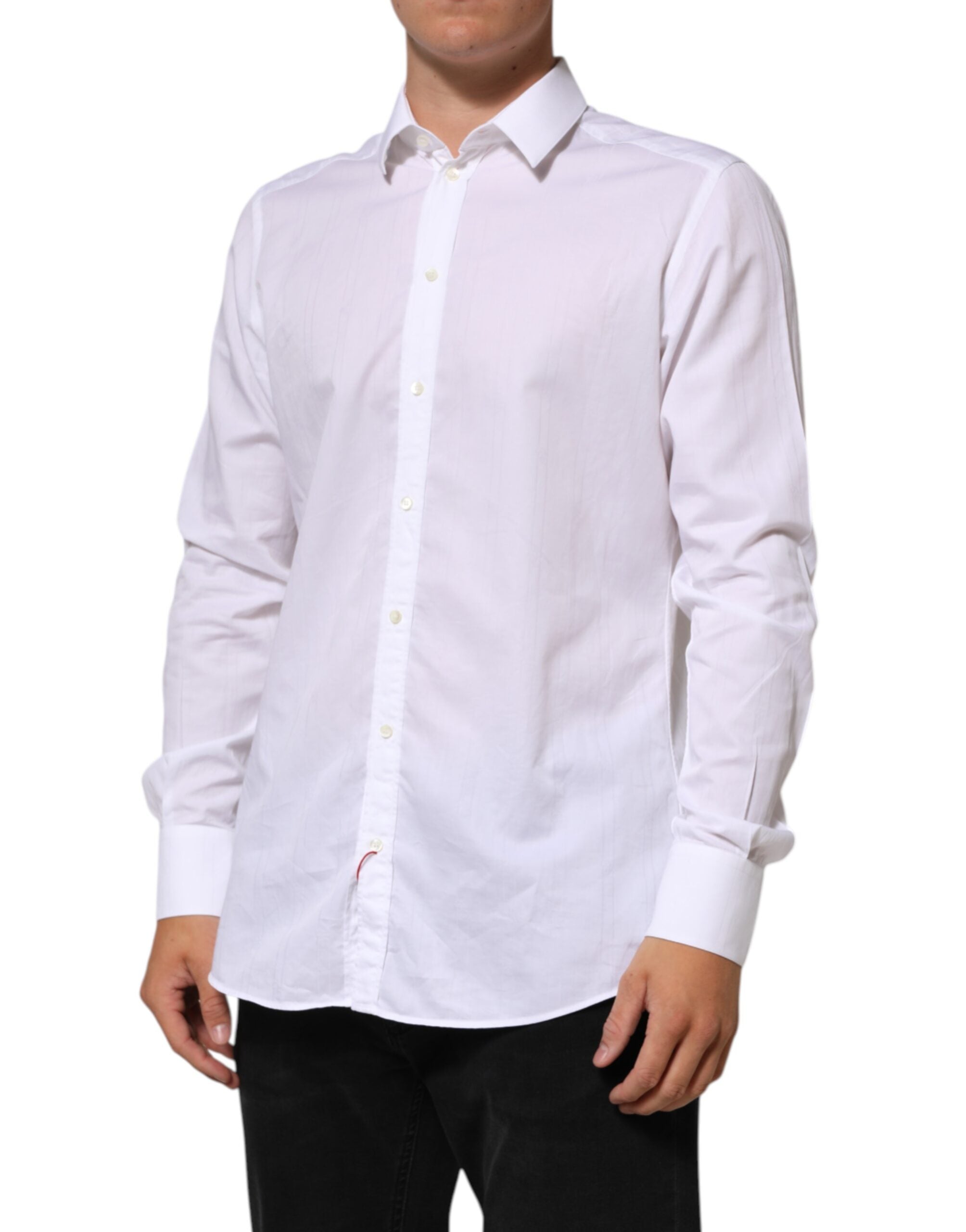 Chemise formelle blanche en coton Dolce & Gabbana MARTINI pour homme, vue de face avec col et boutons visibles