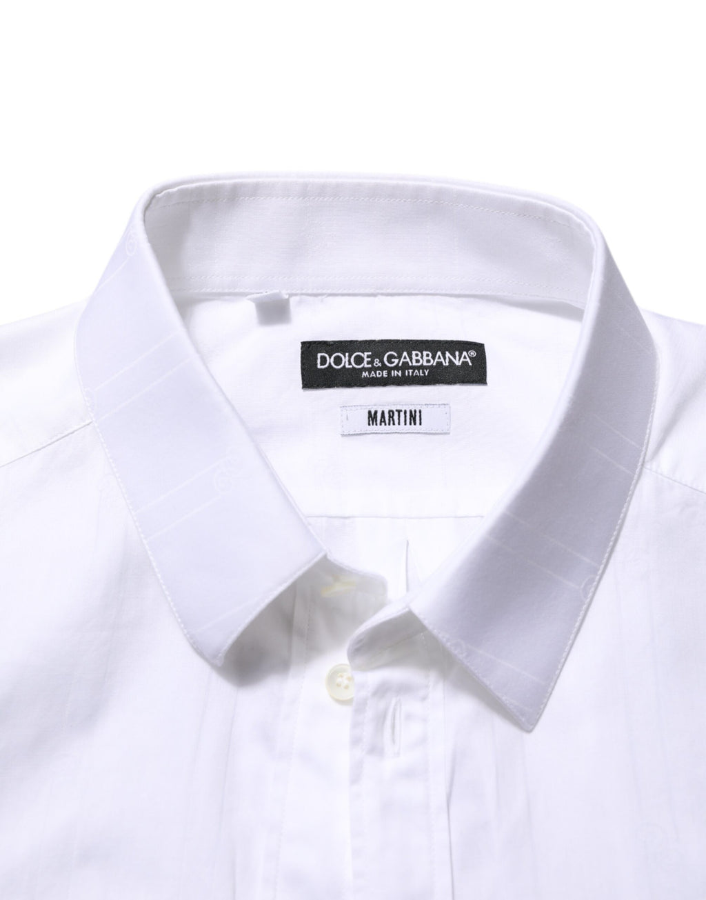 Chemise habillée blanche en coton Dolce & Gabbana Martini pour homme, vue de face, détails élégants et col classique.
