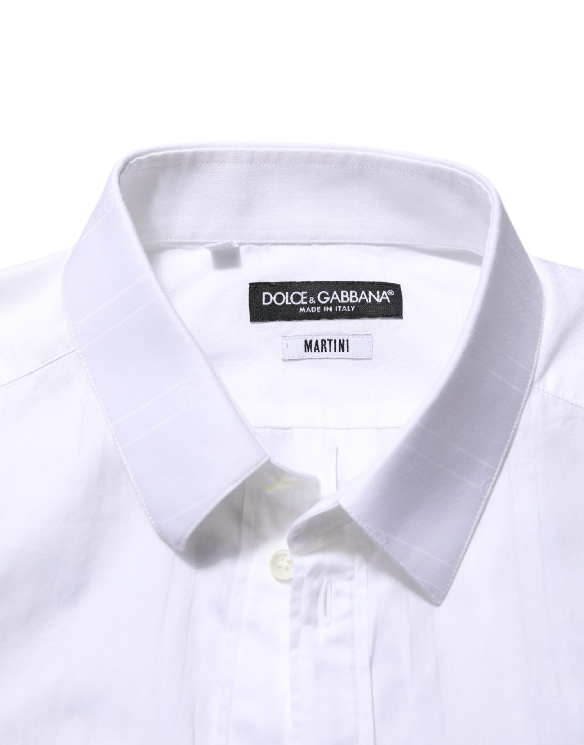 Chemise habillée blanche en coton Dolce & Gabbana Martini pour homme, vue de face, détails élégants et col classique.