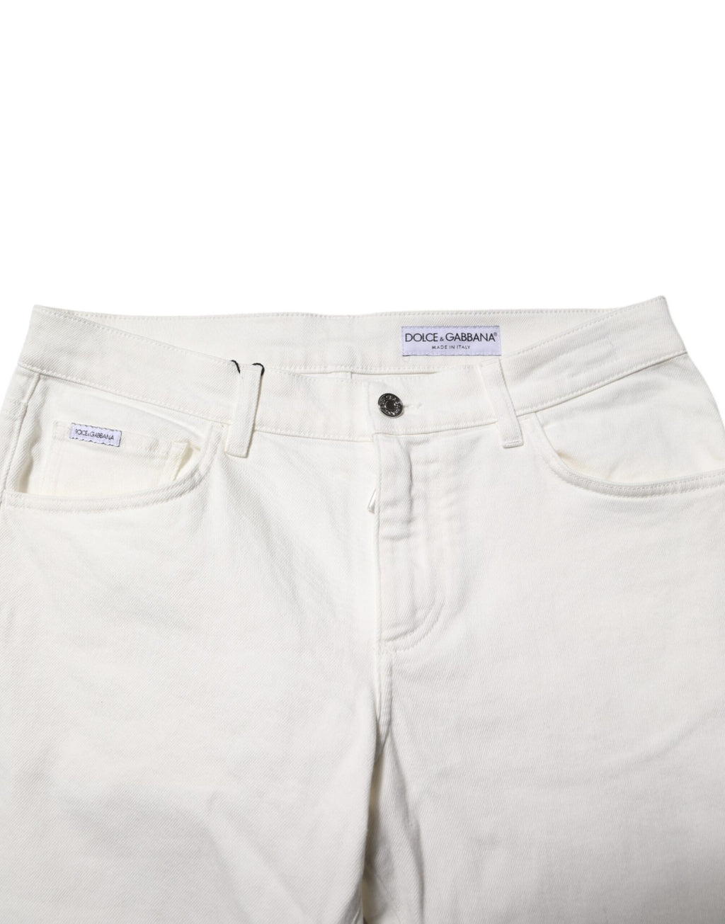 Jeans slim en coton extensible blanc cassé de Dolce & Gabbana, coupe ajustée et détails classiques.