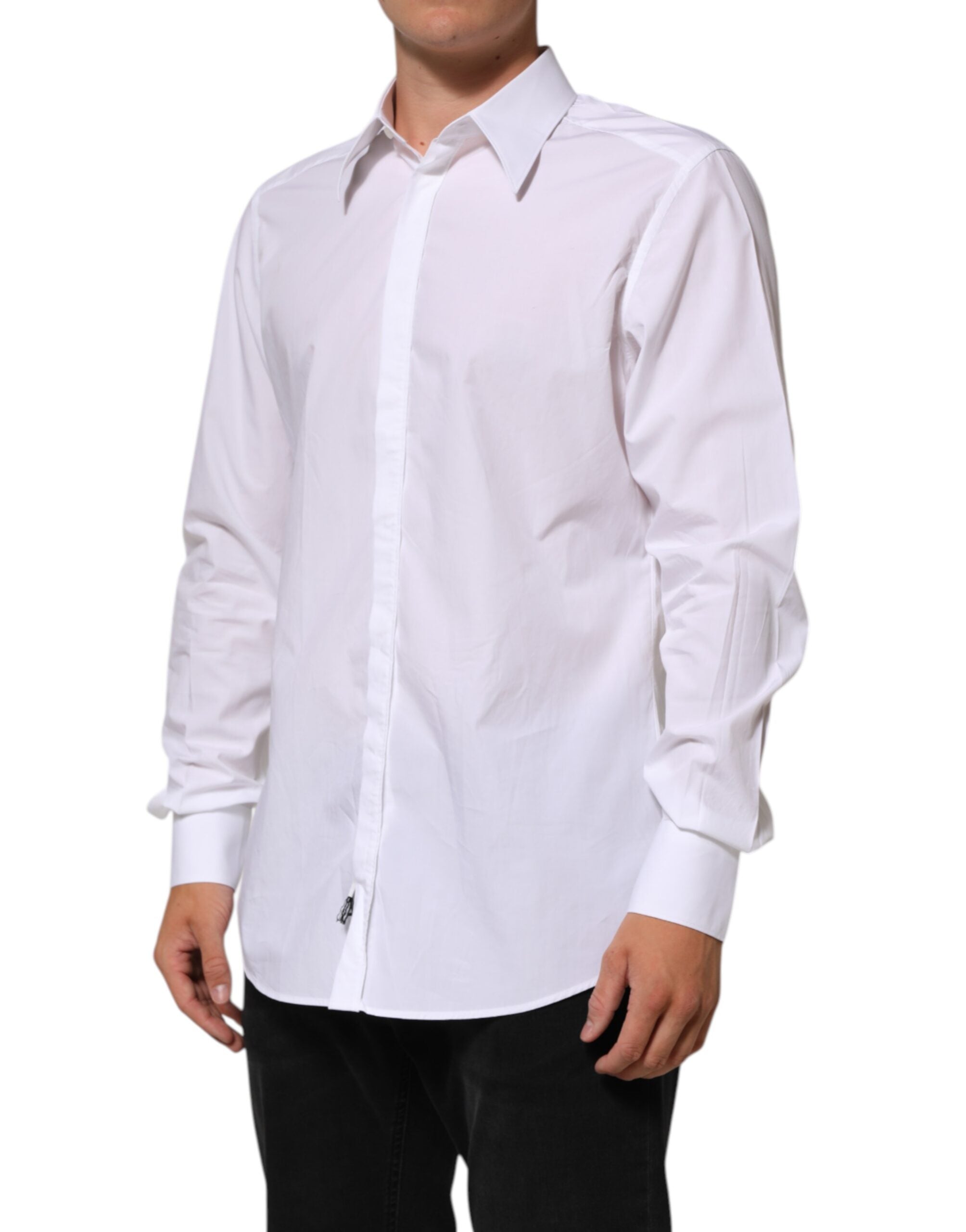 Chemise formelle blanche en coton Dolce & Gabbana Martini pour homme, vue de face avec col et boutons.