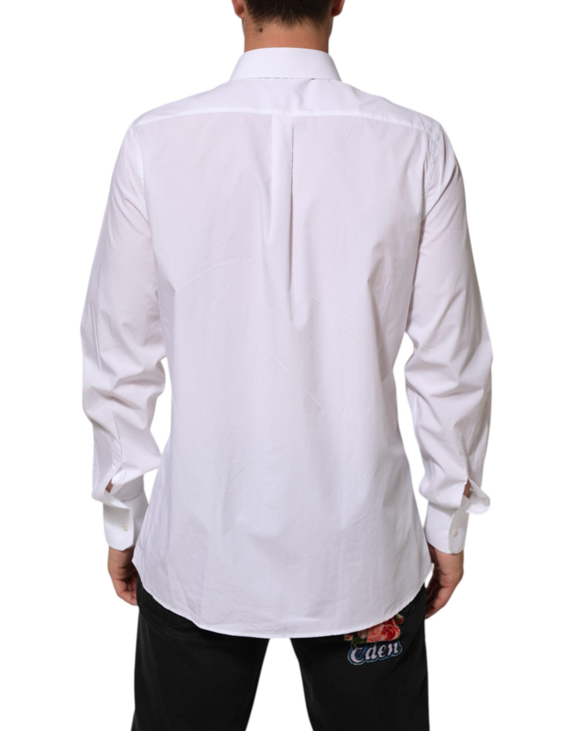 Chemise blanche en coton Dolce & Gabbana MARTINI pour homme, tenue formelle élégante, détails visibles sur la chemise.