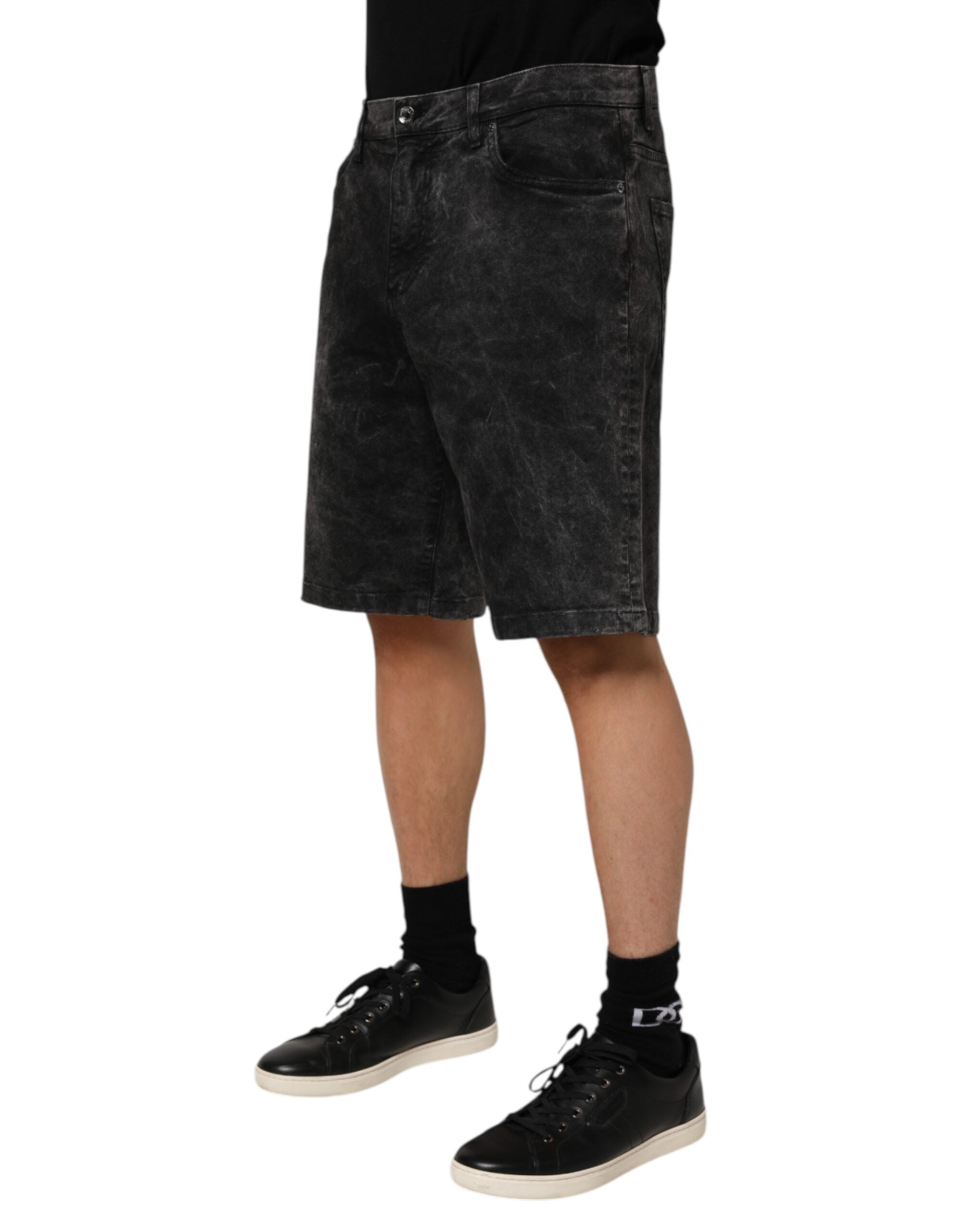 Shorts bermuda en coton noir Dolce & Gabbana pour homme, taille mi-haute, style décontracté et élégant.