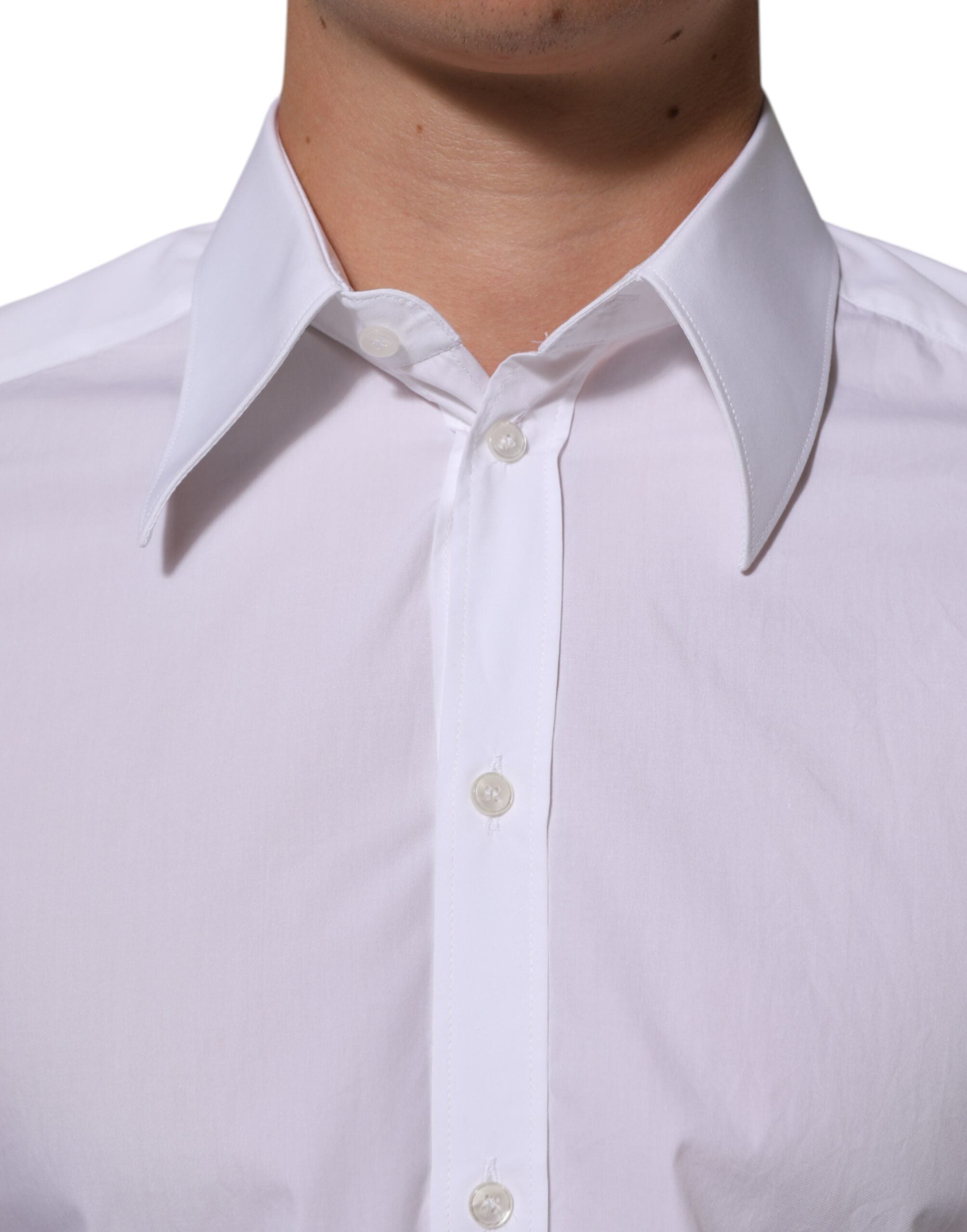Chemise homme blanche en coton Dolce & Gabbana MARTINI, vêtement formel élégant avec col classique et boutons apparents.