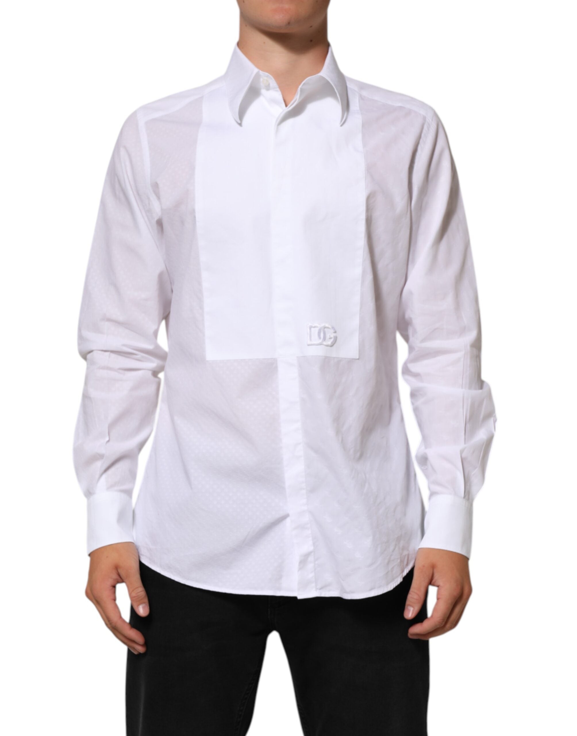 Chemise formelle blanche en coton Dolce & Gabbana MARTINI, col classique et coupe élégante pour homme.