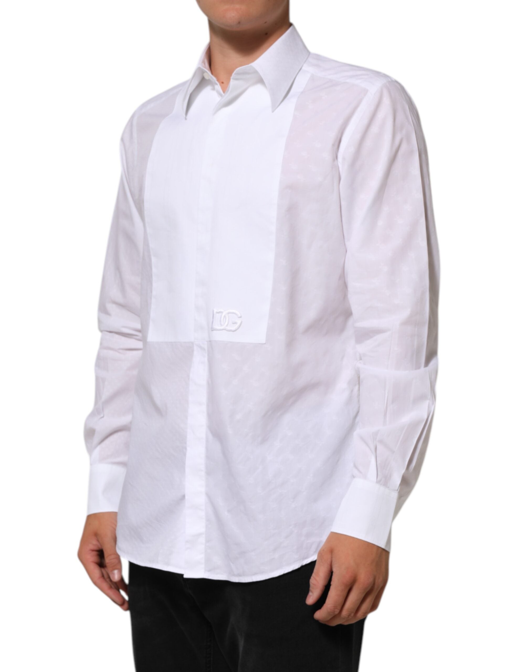Chemise formelle blanche en coton Dolce & Gabbana MARTINI, avec col classique et détails élégants, vue de face.
