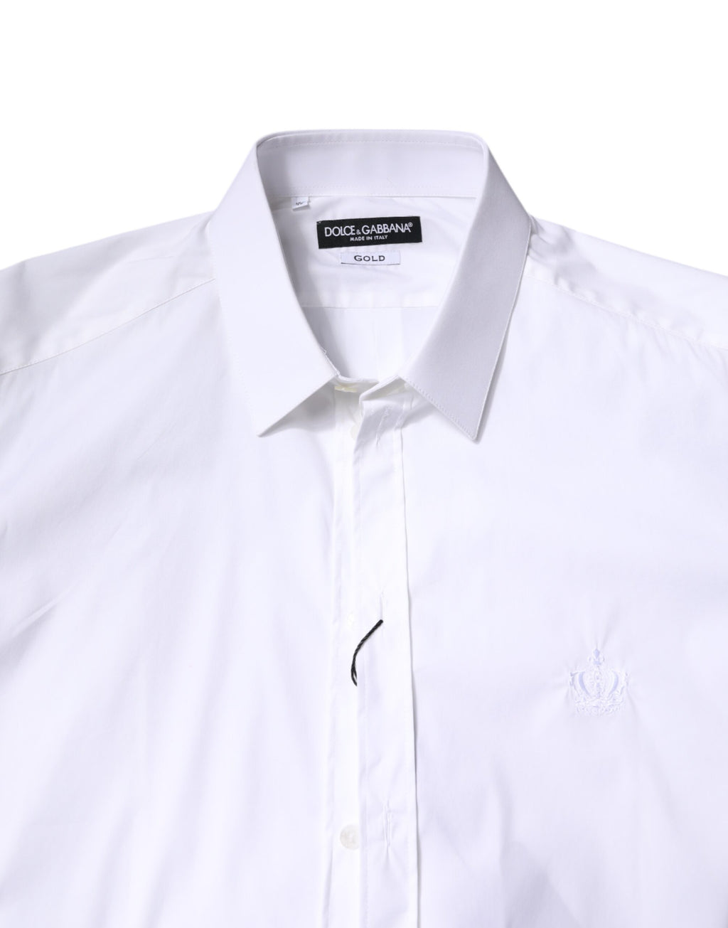 Chemise blanche en coton Dolce & Gabbana avec col classique et détails dorés pour une tenue formelle élégante.