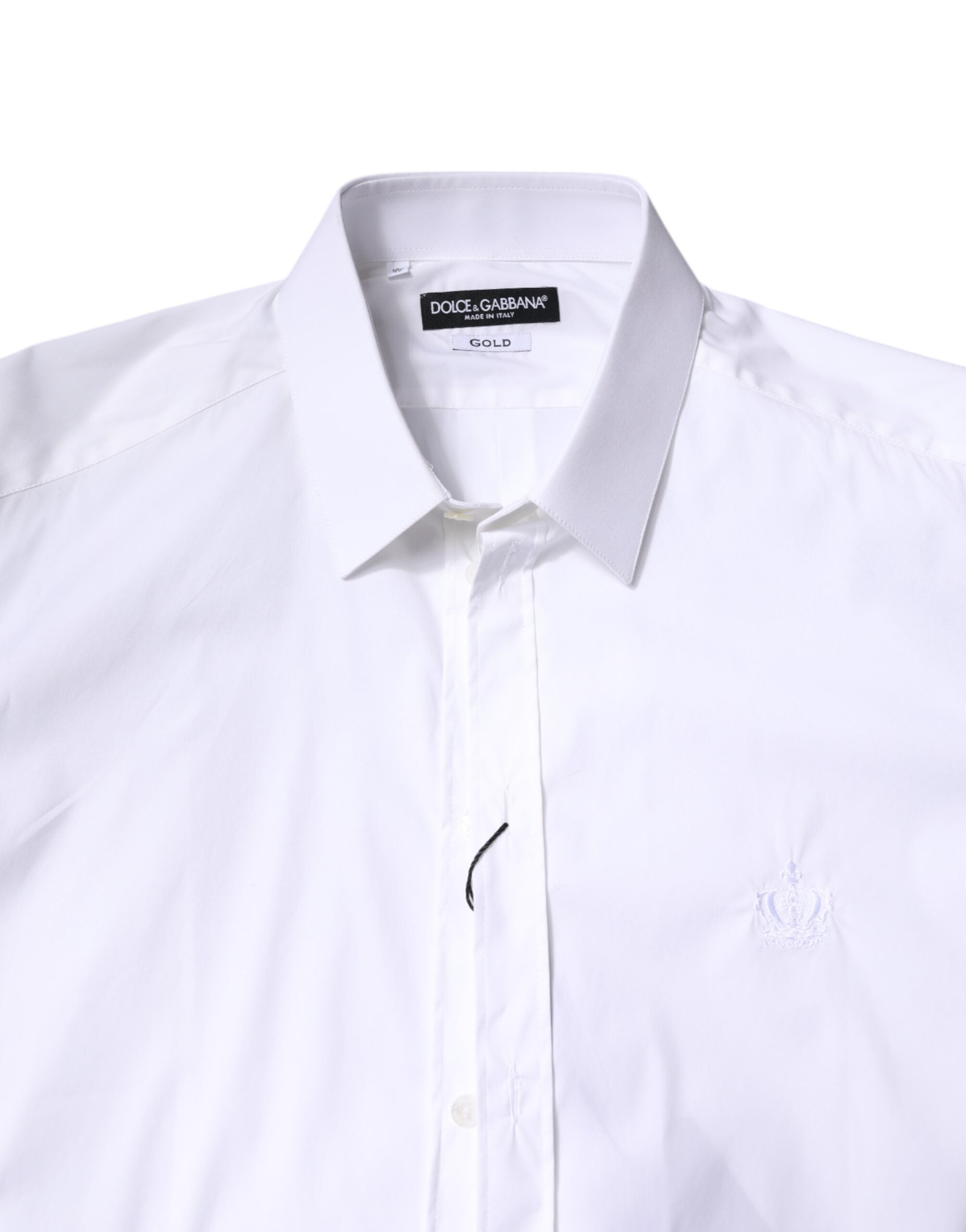 Chemise blanche en coton Dolce & Gabbana avec col classique et détails dorés pour une tenue formelle élégante.