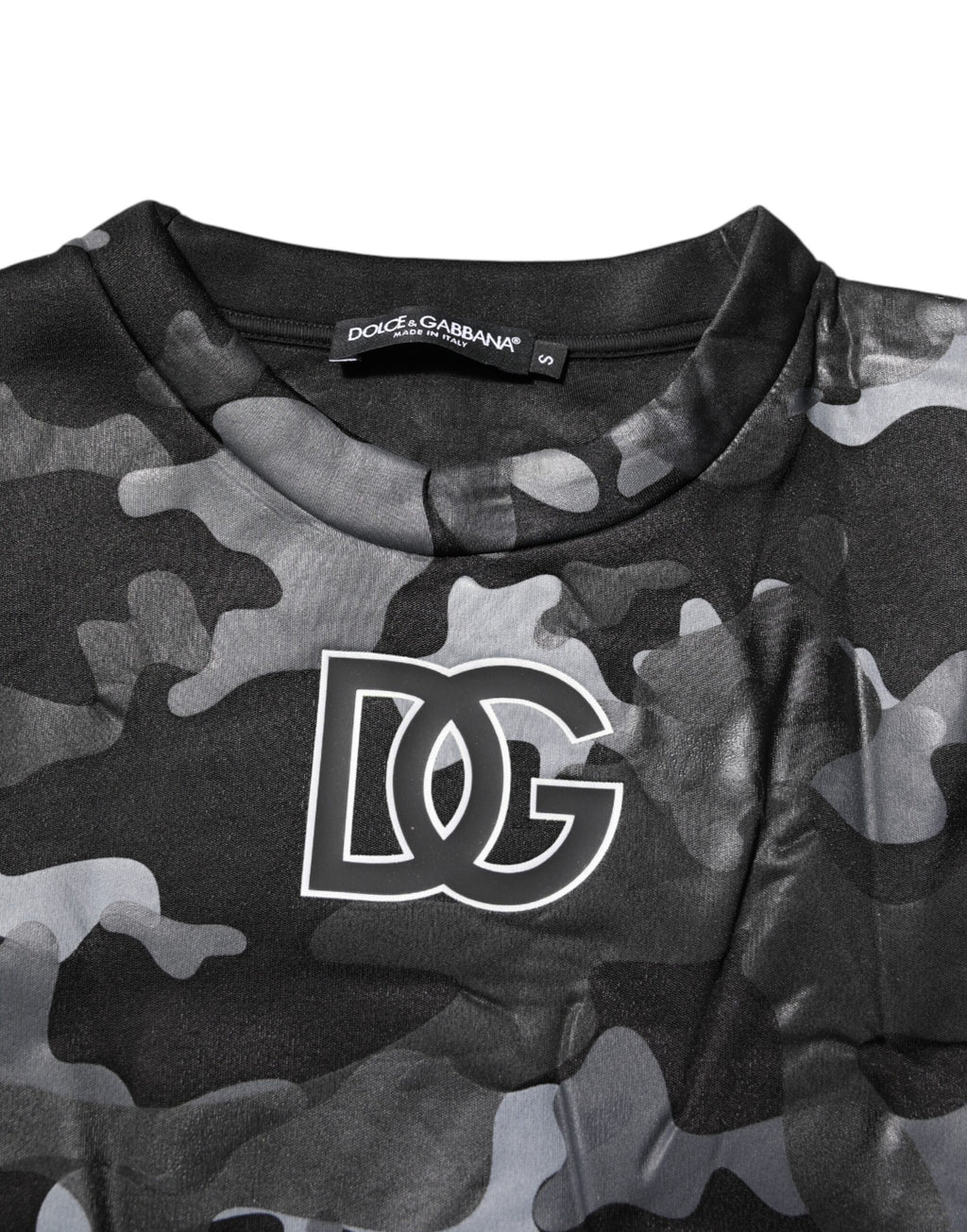 Sweatshirt noir à motif camouflage rond, pull Dolce & Gabbana en coton, décontracté et tendance.