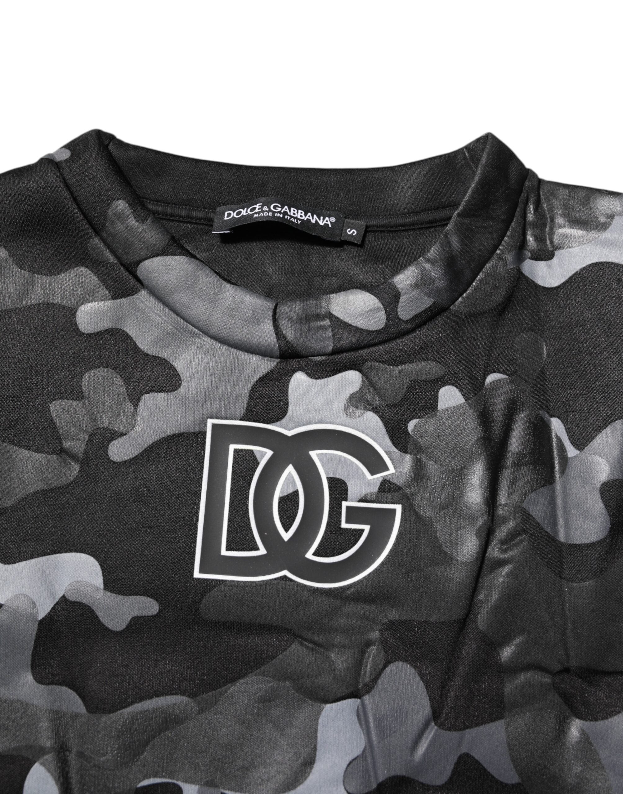 Sweatshirt noir à motif camouflage rond, pull Dolce & Gabbana en coton, décontracté et tendance.