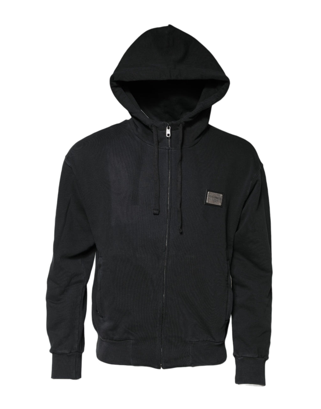 Sweat à capuche Dolce & Gabbana noir avec logo, veste zippée, pull décontracté en coton, visible avec capuche et logo sur la poitrine.