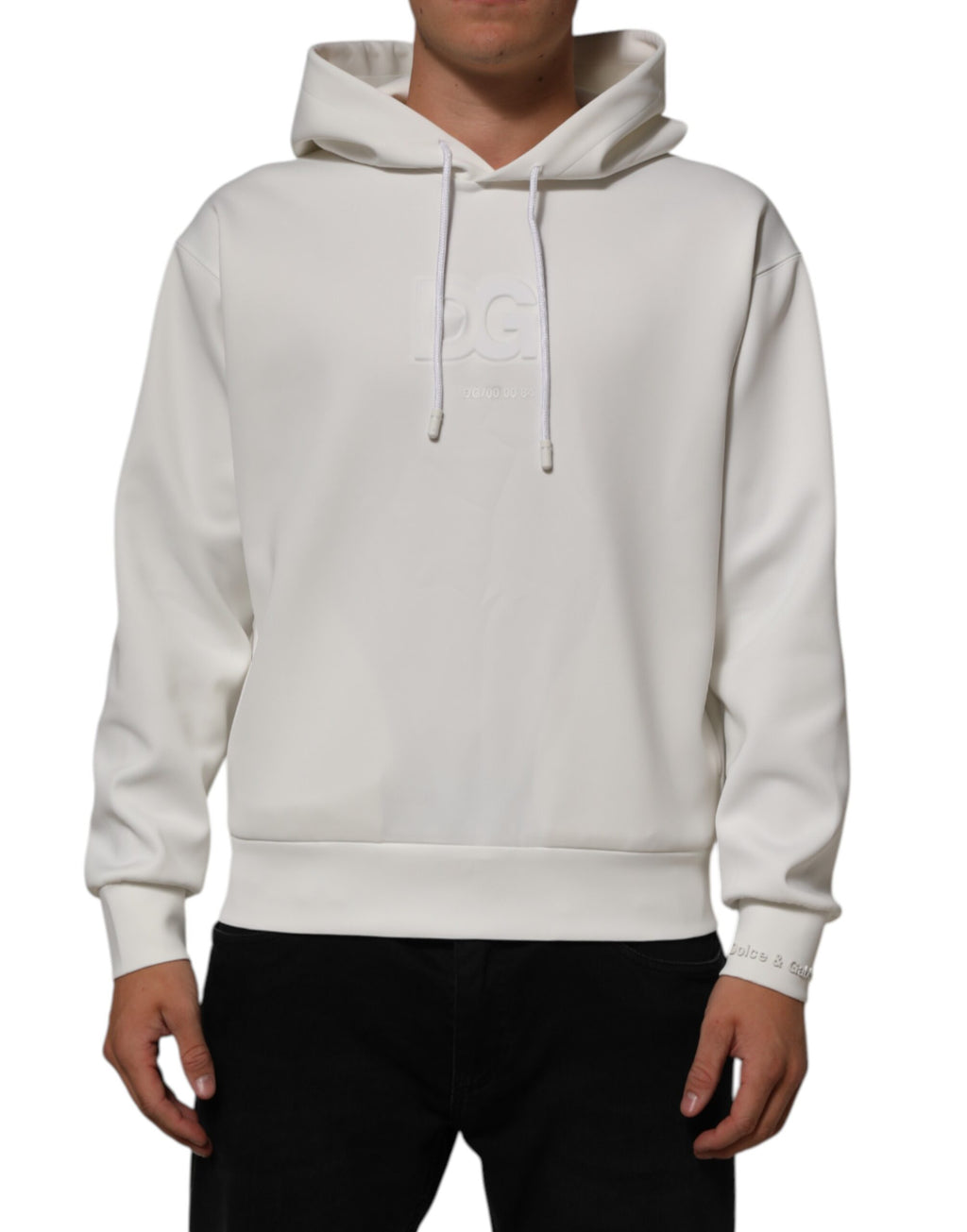 Sweat-shirt à capuche blanc Dolce & Gabbana avec logo, pour hommes, en coton, style décontracté et moderne.