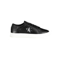 Chaussures de sport pour hommes Calvin Klein en polyester noir, baskets élégantes avec semelle blanche.