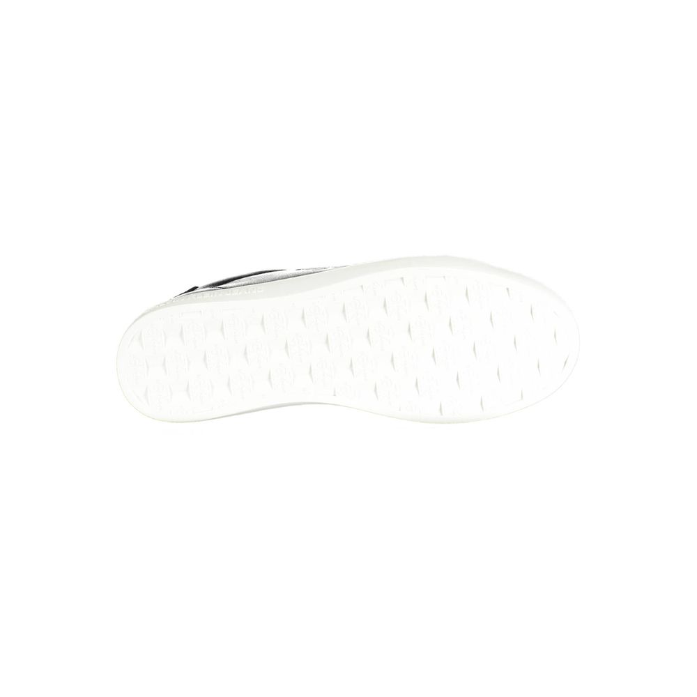 Basket Calvin Klein en polyester noir pour homme, vue de face, avec semelle blanche et design moderne.
