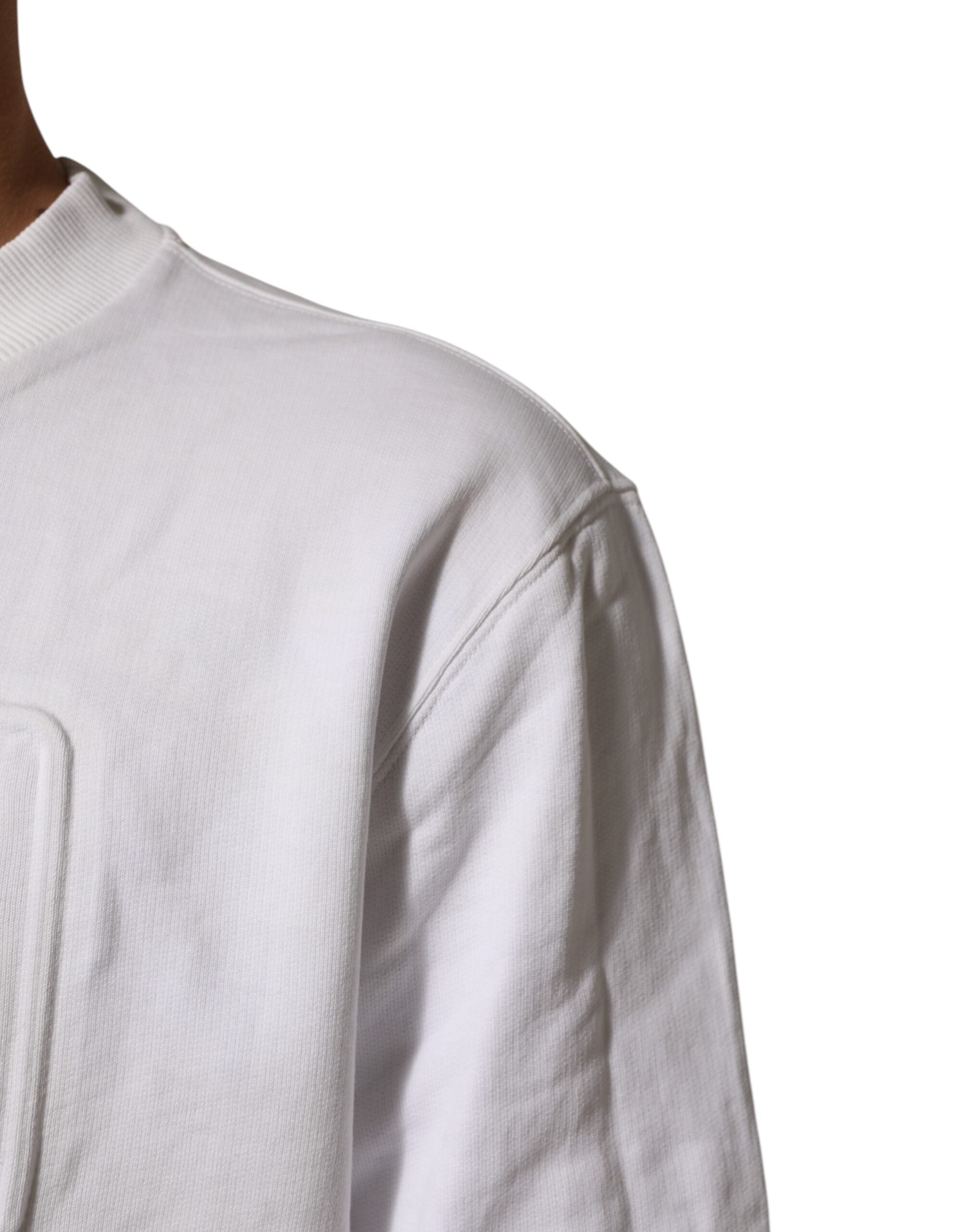 Sweatshirt blanc Dolce & Gabbana pour homme avec logo embossé, confortable et élégant, en tissu doux.