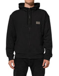 Sweat à capuche Dolce & Gabbana noir avec logo, fermeture éclair complète, vêtement décontracté en coton ou molleton.